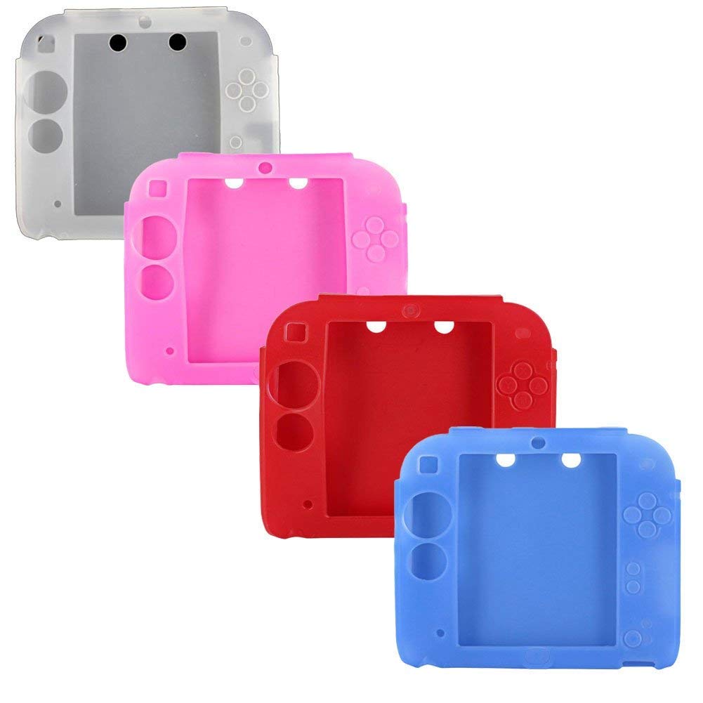 4-Pack Soft Silicone Rubber Gel Skin Case Cover for Nintendo 2DS - Shockproof & Anti-Slip Protection (Black/Blue/Red/Pink) | Perfect for Gaming, Travel & Everyday Use