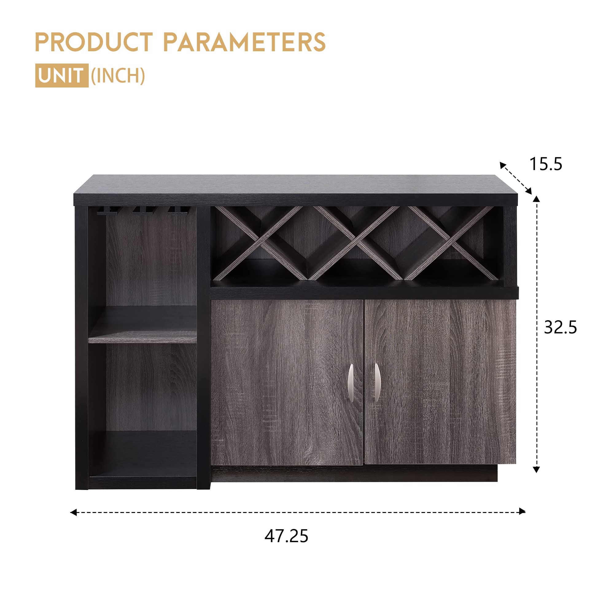 PayLessHere Grey Wine Bar Cabinet - Multifunctional Liquor Storage & Wine Rack for Kitchen, Dining Room, Home Bar - Perfect for Entertaining & Organizing Your Wine Collection