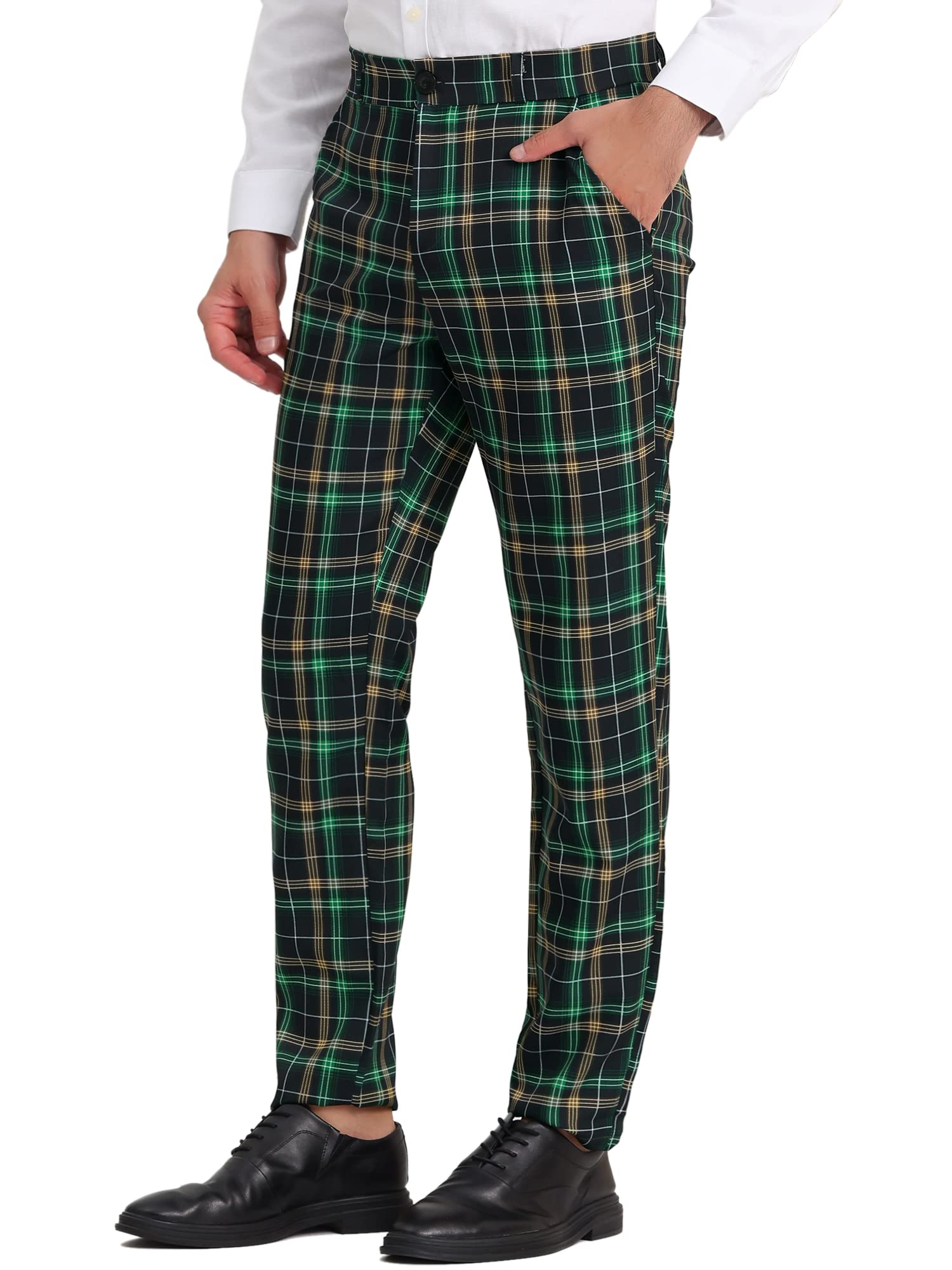 Lars Amadeus Men's Checkered Dress Pants - Flat Front, Regular Fit Plaid Slacks for Work & Prom | Office Wear, Business Casual & Formal Occasions