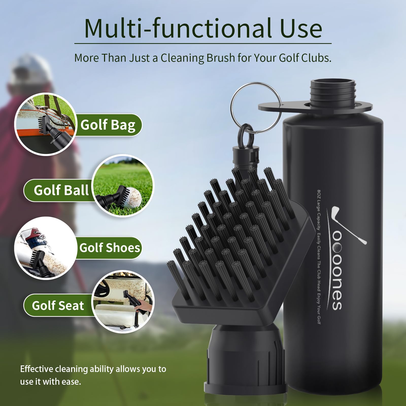 **Leakproof Golf Club Cleaner Brush - Holds 8oz Water, Wide Coverage Groove Cleaner with Retainer Clip | Must-Have Golf Accessories Gift for Men | Perfect for On-Course Cleaning & Club Maintenance**