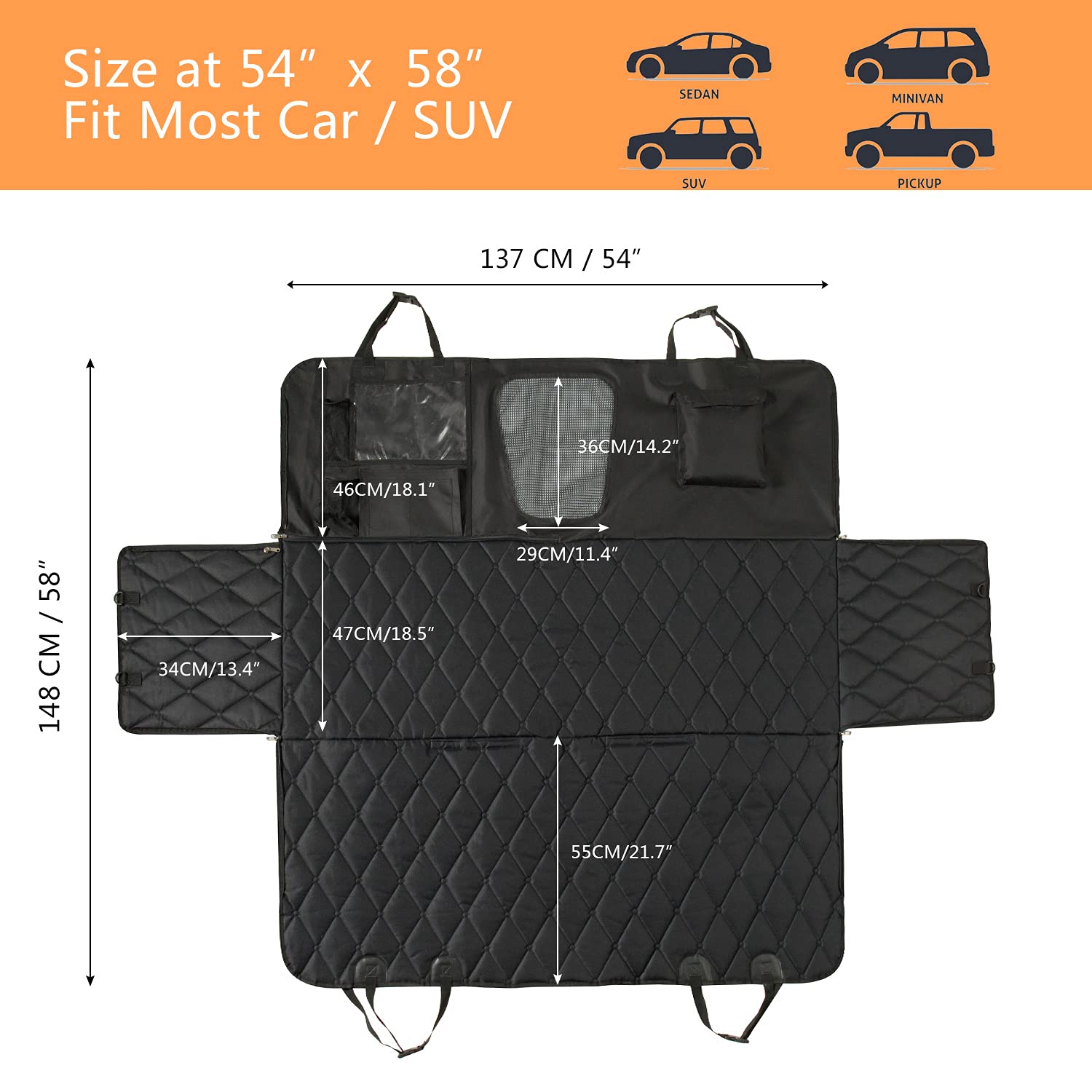 Waterproof Dog Car Seat Cover for Back Seat - Non-Slip Hammock with Mesh Window & Storage Pockets - Universal Fit for SUV, Sedan - Perfect for Road Trips, Vet Visits & Outdoor Adventures