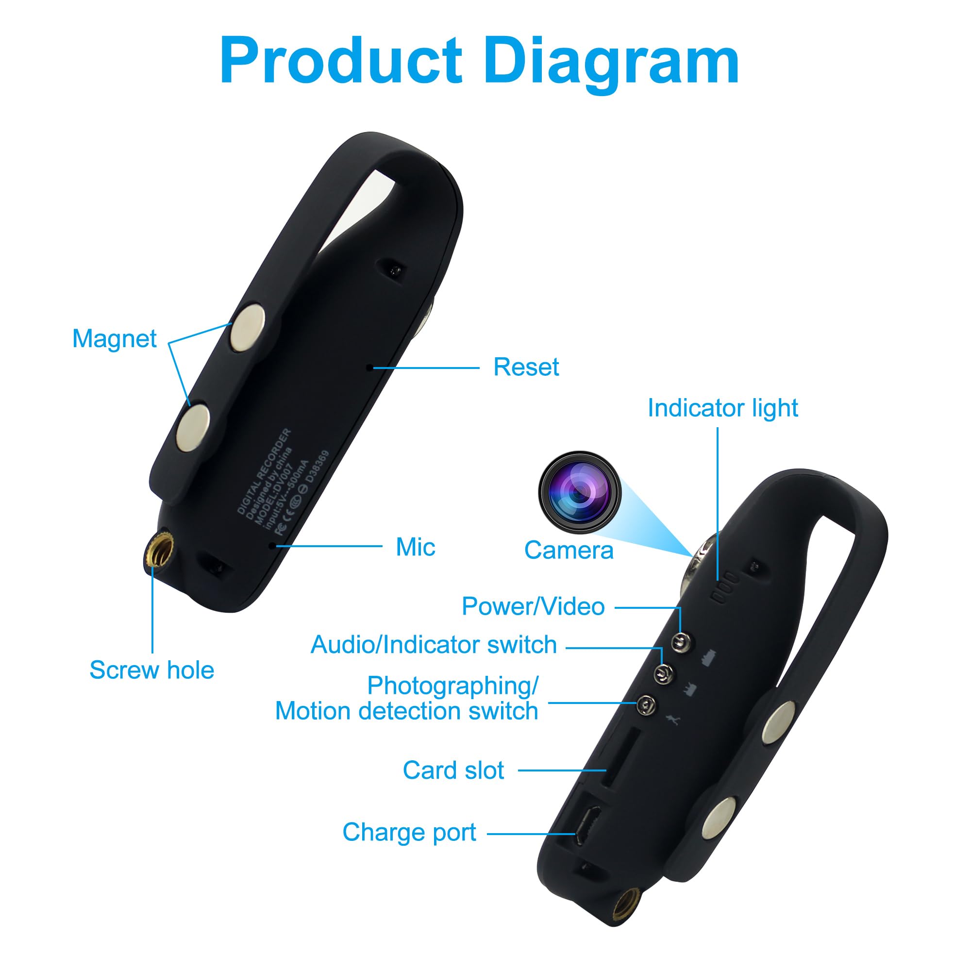 Mini Body Camera 1080P HD - Wearable Sports Camera with Video, Audio & Motion Detection - Portable Video Recorder for Cycling, Hiking, Security, Law Enforcement & Outdoor Adventures