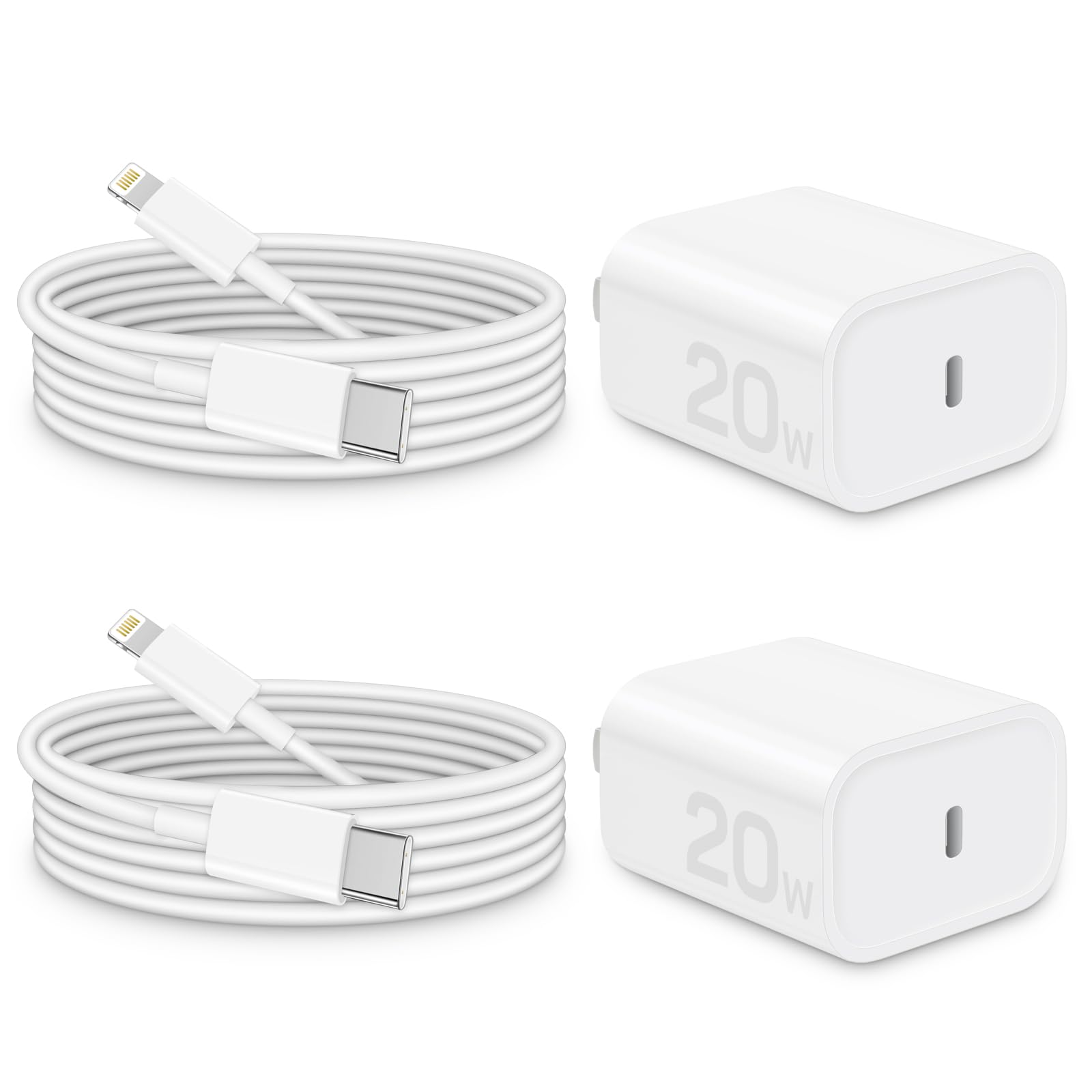 MFi Certified 20W USB C Fast Charger Block with 6Ft Lightning Cable - Compatible with iPhone 14/13/12/11/XS/8 & iPad - 2 Pack - Perfect for Home, Office & Travel Charging