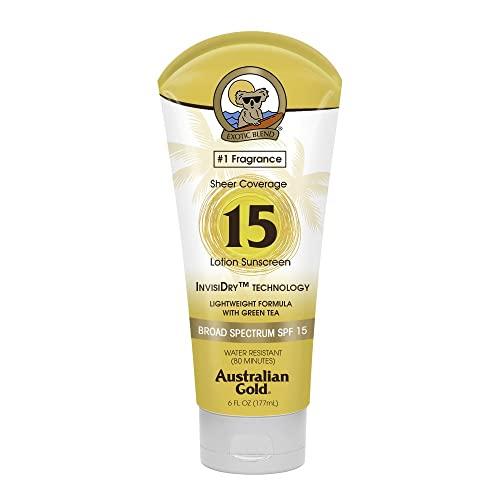 Australian Gold Sheer Coverage Lotion SPF 15 - 6 oz Sunscreen for Face & Body - Lightweight, Non-Greasy Moisturizer for Daily Sun Protection | Perfect for Beach, Pool & Outdoor Activities