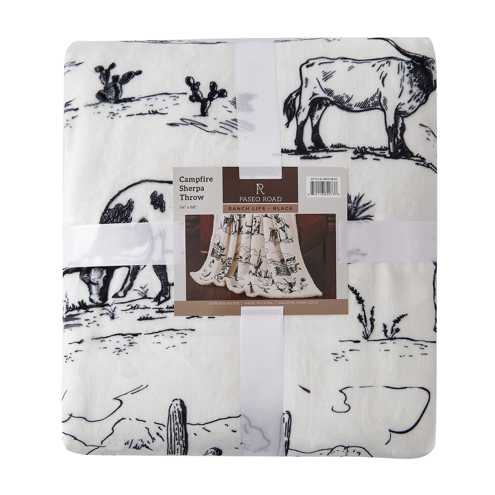 Cozy Western Ranch Style Sherpa Throw Blanket - Soft Flannel Campfire Blanket for Cabin, RV, and Outdoor Adventures