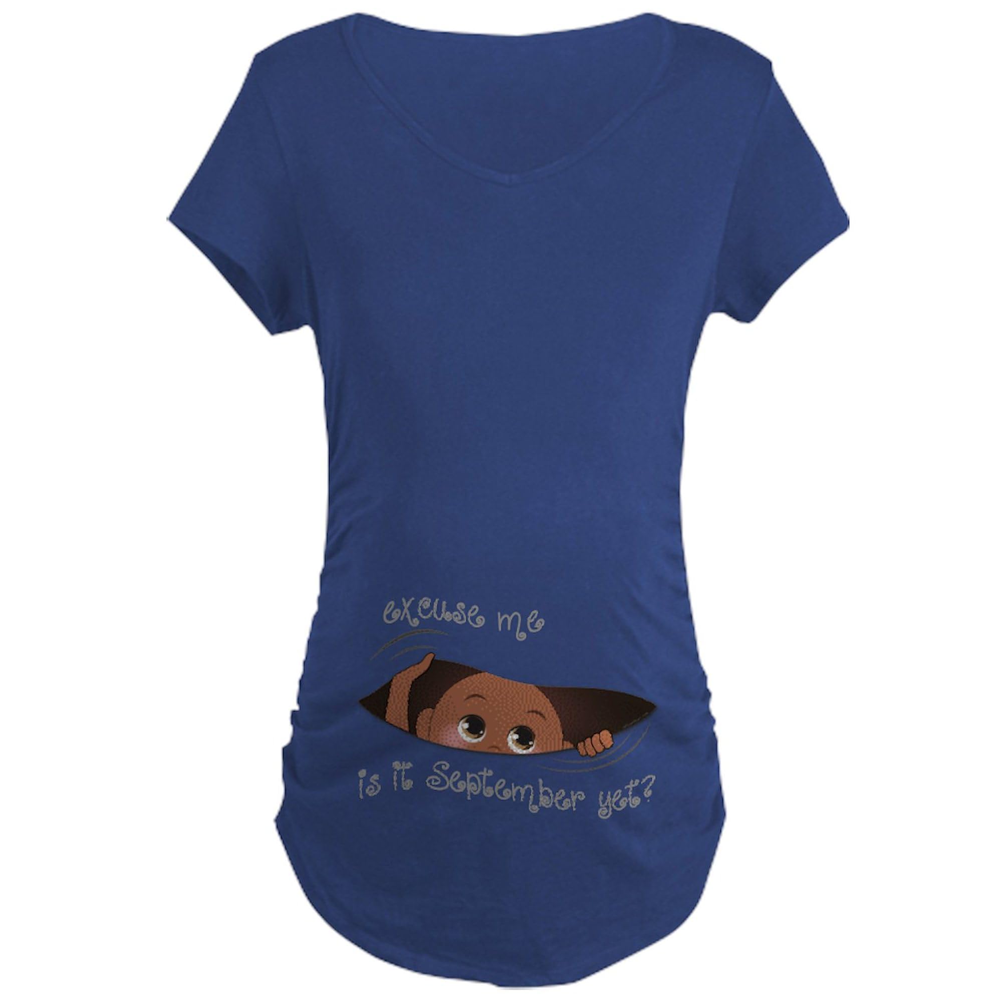 Funny Peeking Baby September Maternity Dark T-Shirt - Women's Ruched Side Pregnancy Shirt for Announcements & Baby Showers | Comfortable & Stylish Maternity Wear
