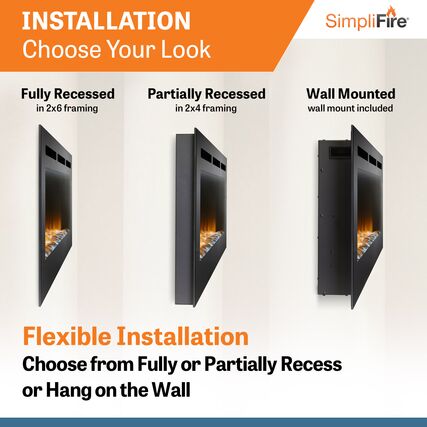 SimpliFire Allusion 60-Inch Platinum Electric Fireplace - Modern Wall Mounted Heater with Realistic LED Flame (Black) - Perfect for Living Rooms, Bedrooms & Home Offices