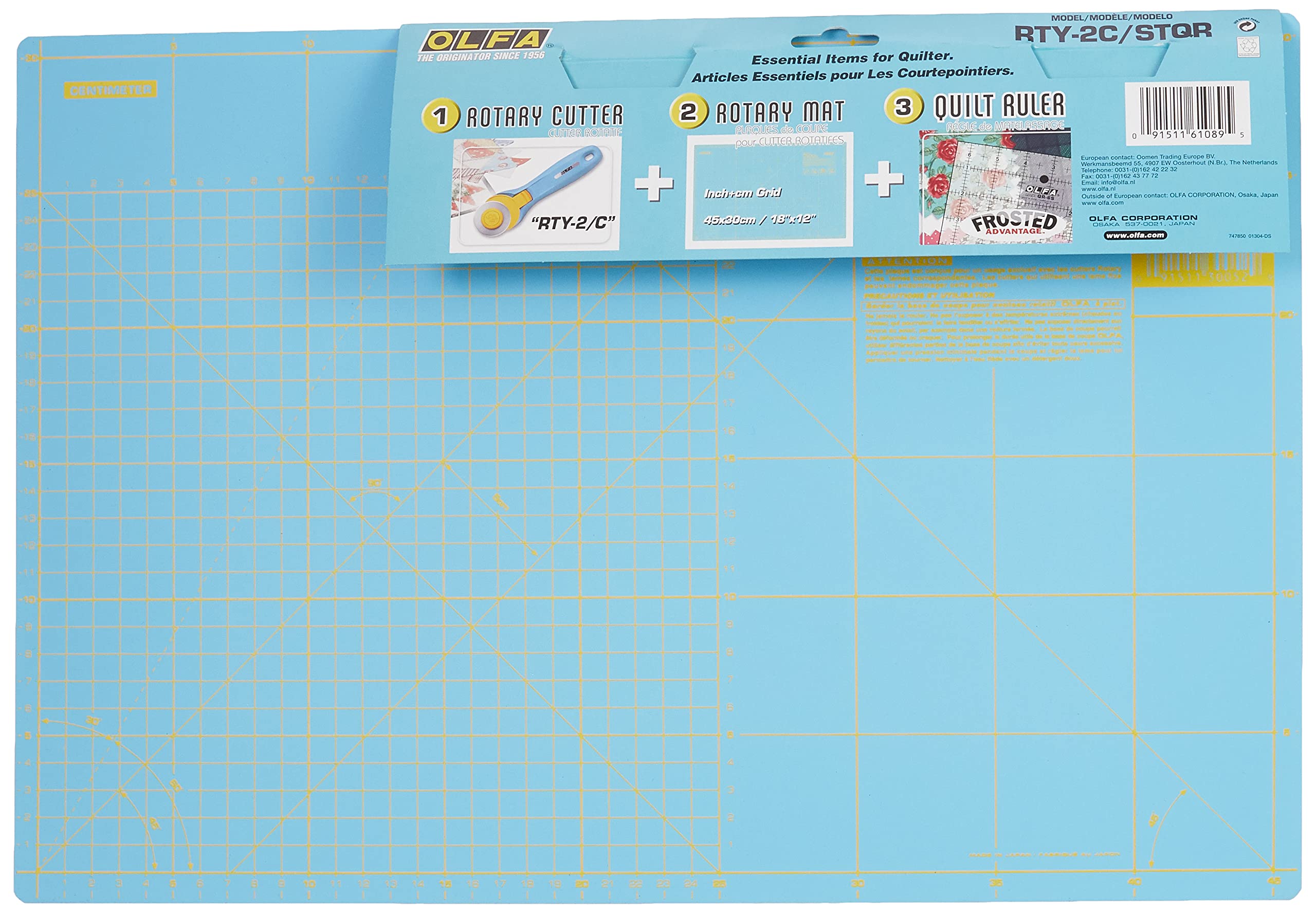 Olfa Rotary Cutter and Self-Healing Cutting Mat Set - 45mm Yellow Blade for Fabric, Quilting, and Craft Projects - Perfect for Sewing, Scrapbooking, and DIY Arts