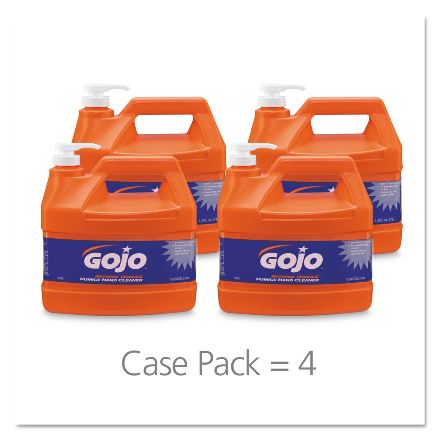 GOJO Heavy-Duty Orange Pumice Hand Cleaner with Baby Oil - 1 Gallon (4/Case) - Industrial Strength Citrus Scented Lotion for Removing Grease, Oil & Tough Dirt | Ideal for Mechanics, Construction Workers & Auto Shops