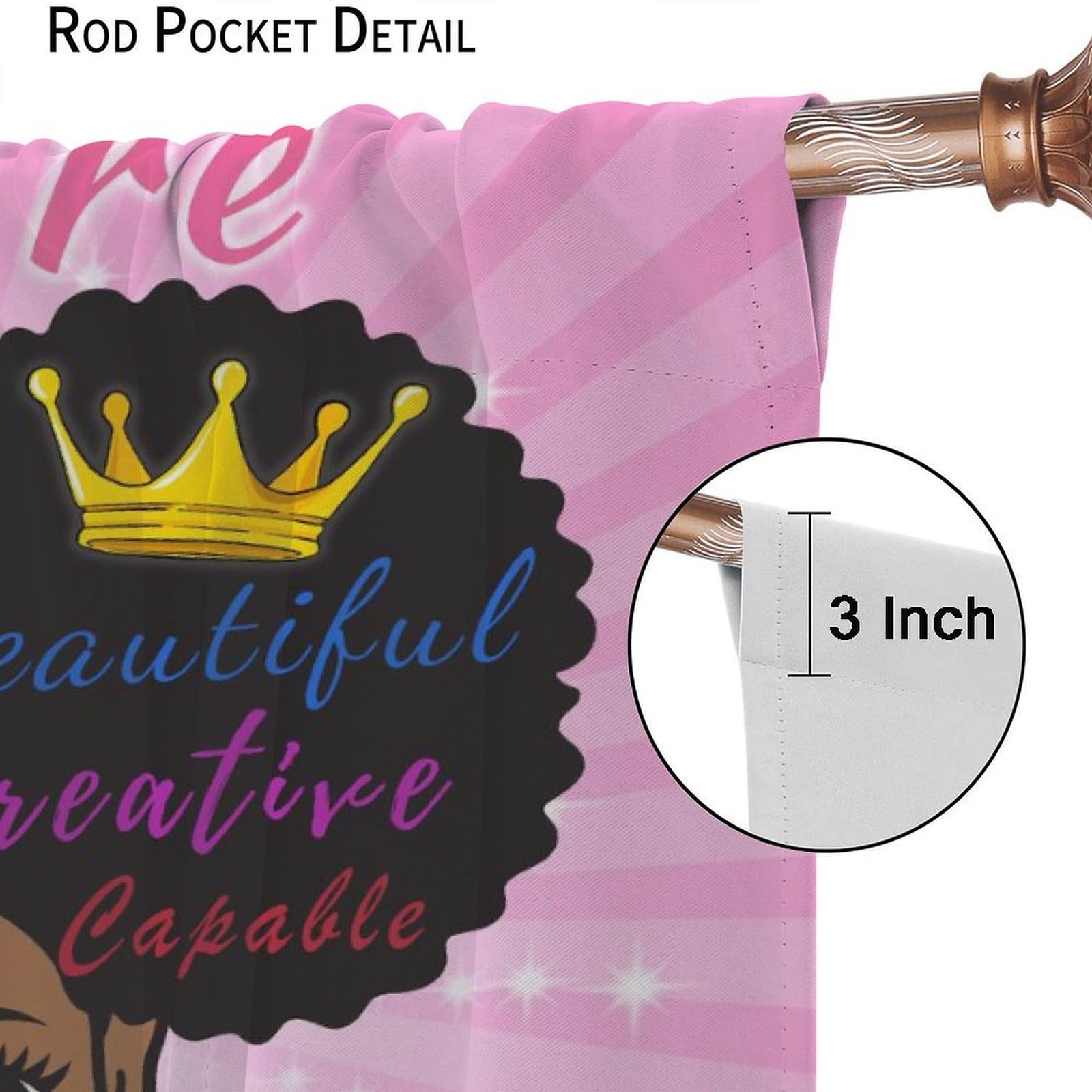 African American Kids Curtains - Afro Black Girls Princess Nursery Window Treatments | Pink Cute 2-Panel Drapes for Girl's Bedroom & Children's Room Decor (84x84 Inches) - Perfect for Nursery, Toddler Room & Princess-Themed Bedroom Decorations