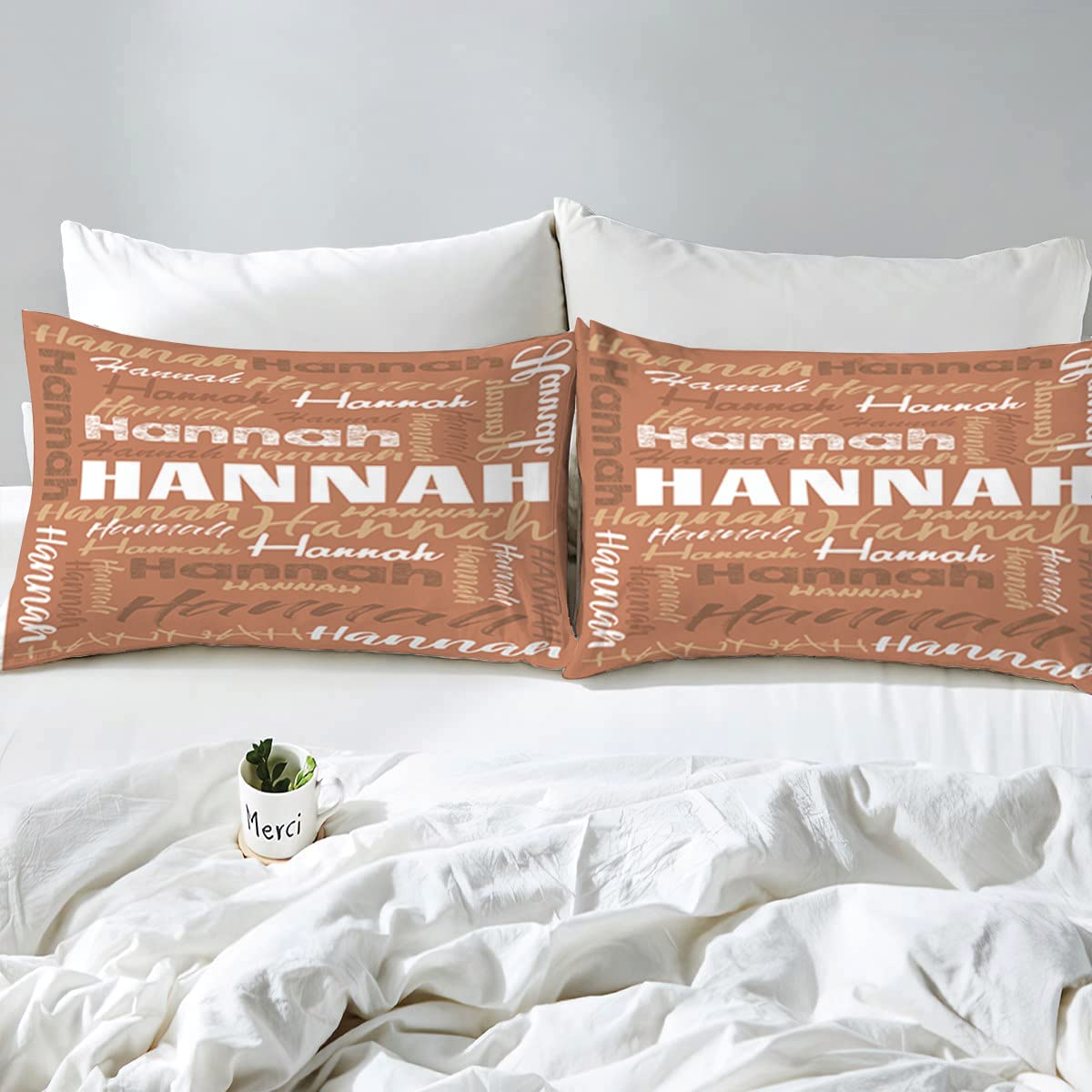 Custom Personalized Name Bedding Set - Twin Full Queen King Size 3-Piece Bedspread & Blanket with Name | Unique Room Decor for Boys & Girls | Perfect Gift for Birthdays, Christmas & Home Decor (Orange)