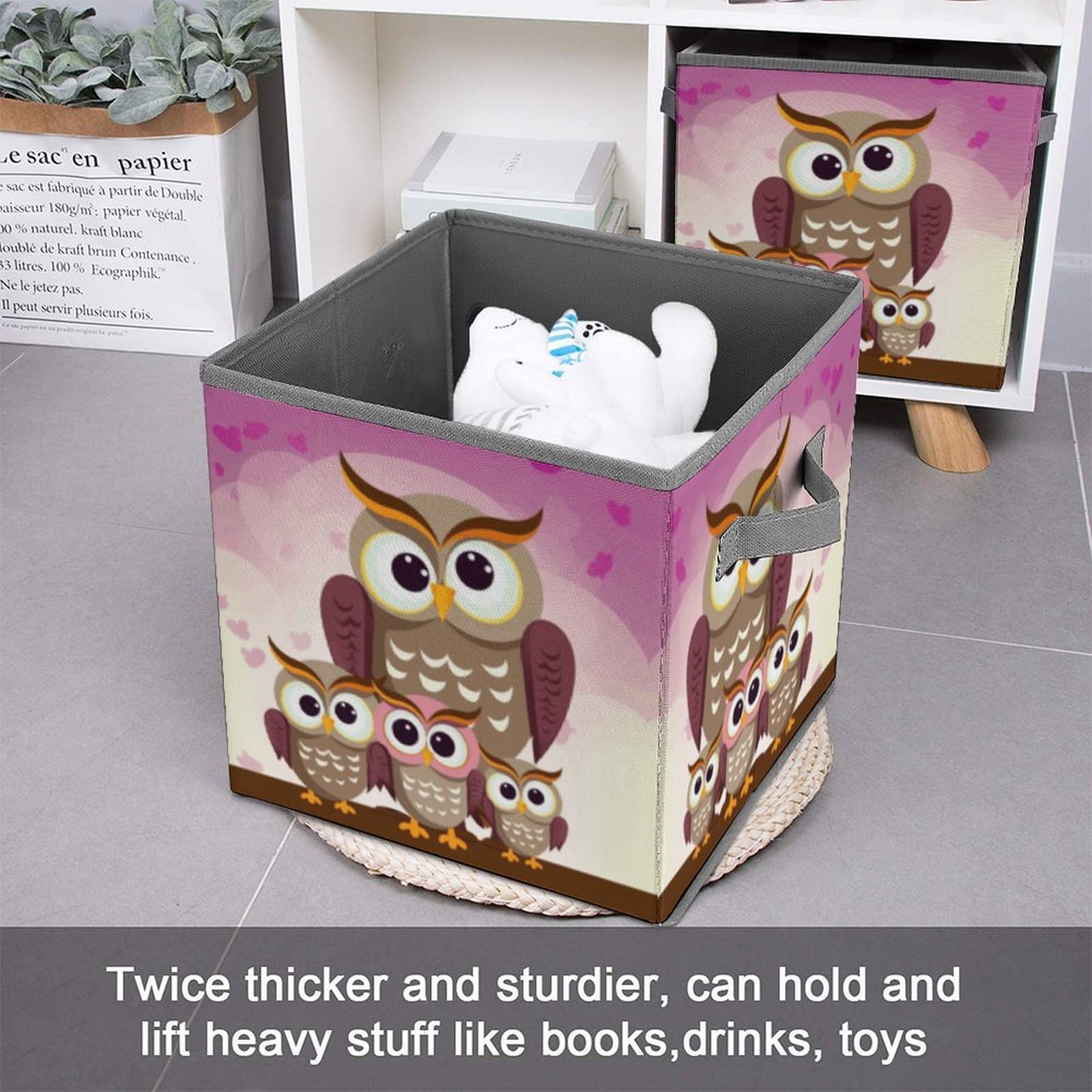 Foldable Owl Family Storage Cubes with Handles - Closet Organizer Bins for Clothes, Cabinet & Shelf Organization - Perfect for Kids' Room, Nursery, and Home Storage Solutions