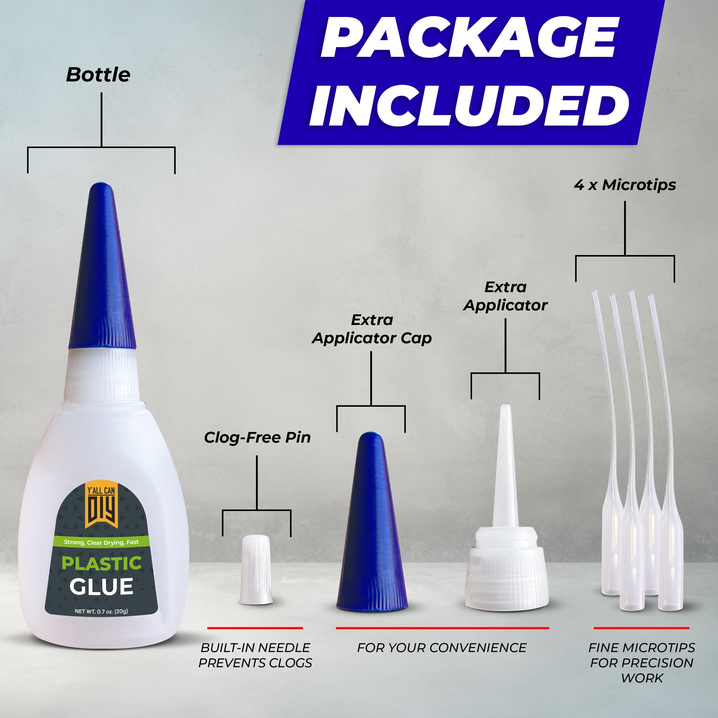 Y'allCanDiy Super Glue for Plastic 20g (.7 oz) - Heavy Duty CA Adhesive for Legos, Miniatures, 3D Printing (PLA, ABS, PVC) - Strong Bond for Toys, Cars & DIY Kits - Perfect for Home Repairs, Craft Projects & Model Building