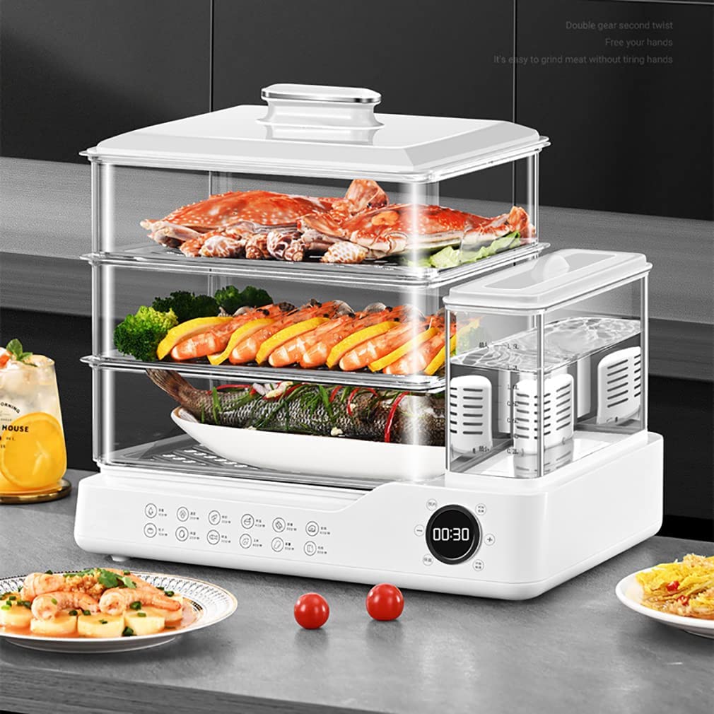 3 Tier Electric Steamer - 24L Large Capacity Food Steamer with Digital Touch Screen, 12-Hour Timer & 1.5L Detachable Water Tank | Compact Space-Saving Design for Healthy Cooking | Perfect for Meal Prep, Dumplings, Vegetables & Family Dinners