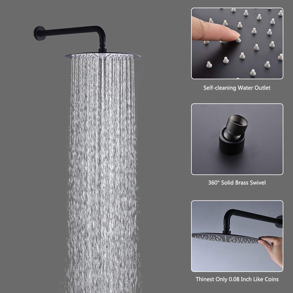 Black Wall Mount Bathtub Shower System - 3 Function Tub & Shower Trim Kit with 12 Inch Rain Shower Head, Handheld Spray & Tub Spout - Includes Rough-in Valve for Easy Installation - Perfect for Bathroom Renovation & Modern Home Spa Experience