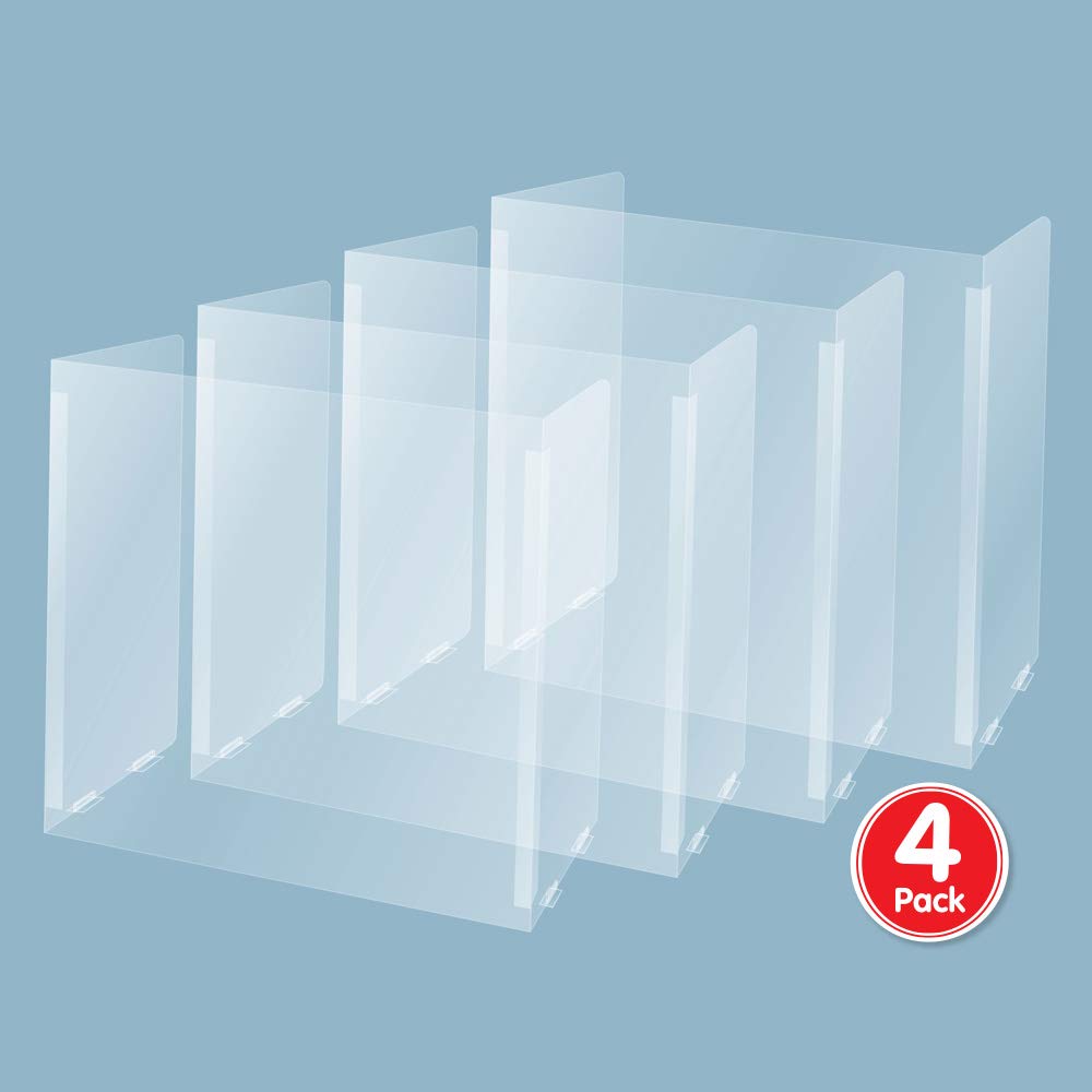 EAI Education Clear Plexiglass Student Desk Shields - 20 Inch Height, Set of 4 - Perfect for Classroom, Office, and Library Social Distancing Protection
