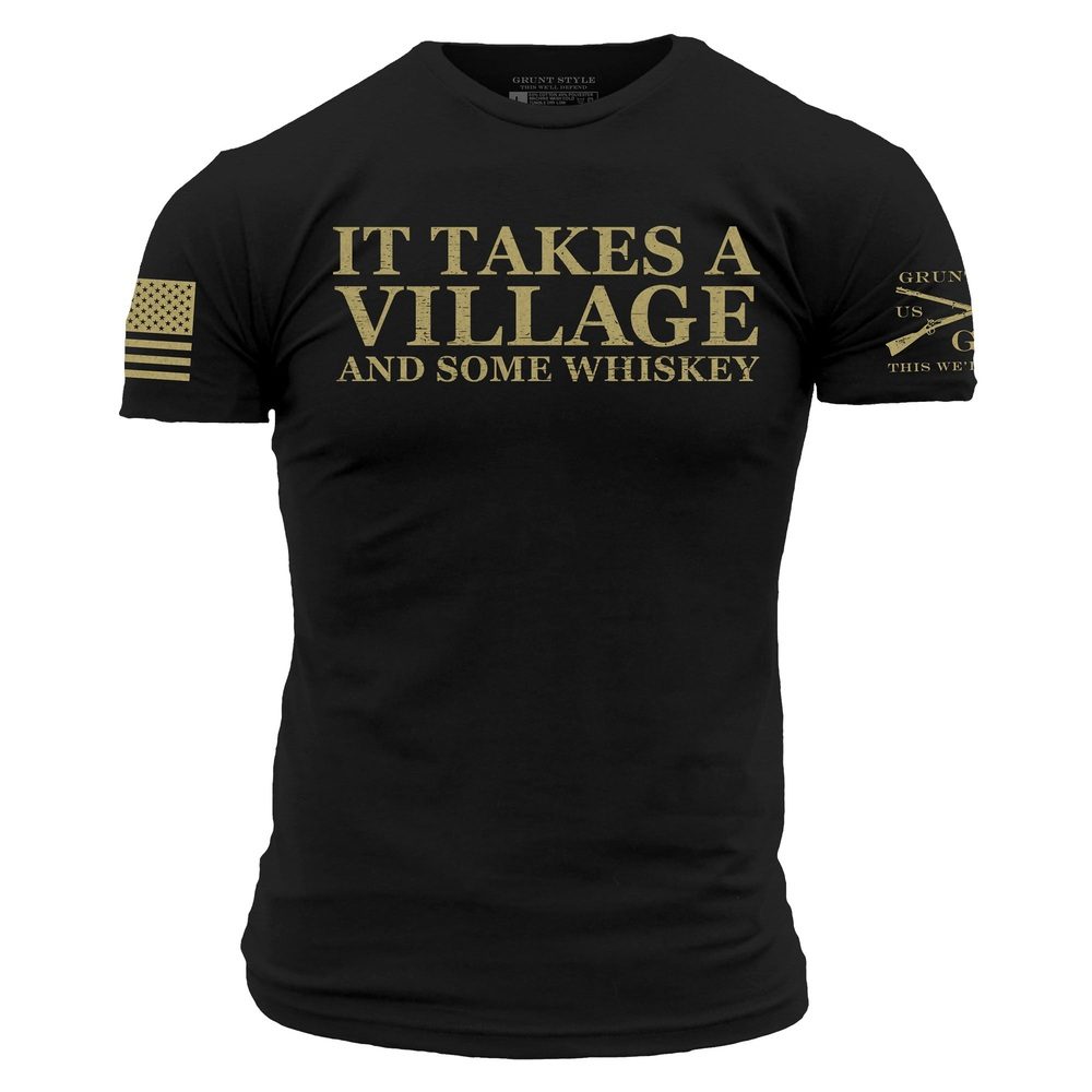 It Takes A Village T-Shirt - Black Cotton Tee for Women & Men - Casual Wear, Family Outings & Community Events