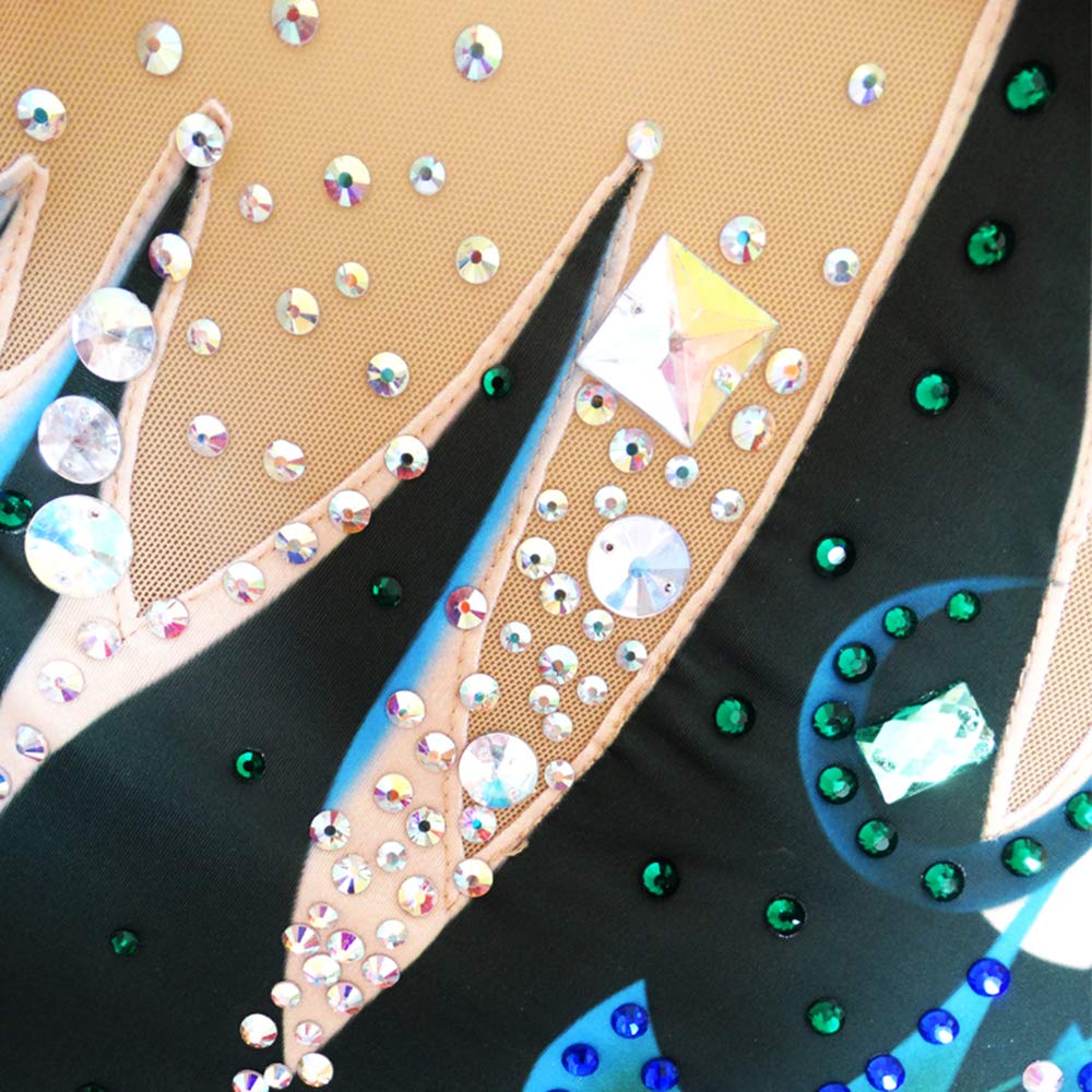 LIUHUO Girls Rhythmic Gymnastics Leotard - Emerald Green Shiny Rhinestone Performance Costume for Dance Competitions & Stage Shows