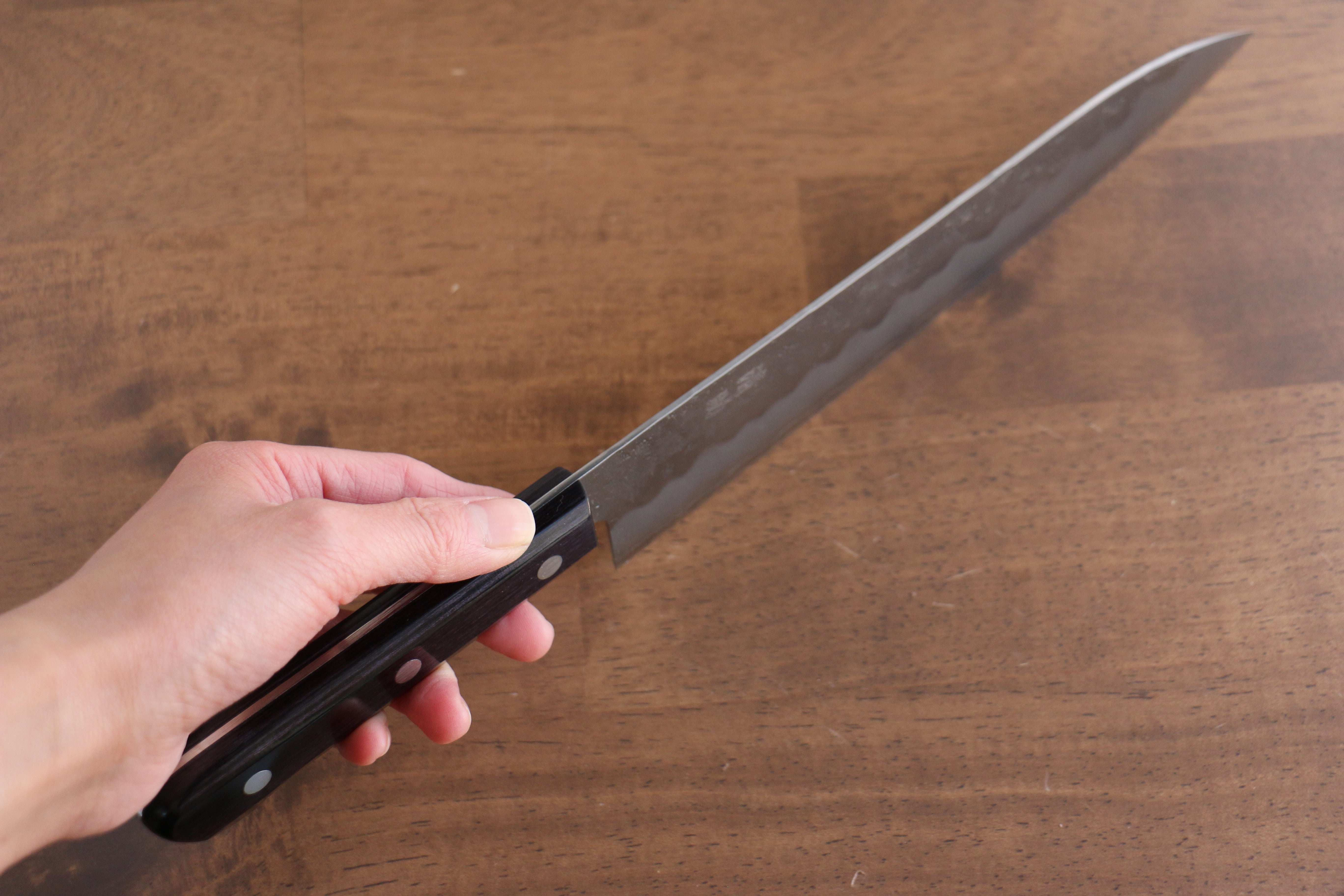Premium Seisuke Budou Silver Steel No.3 Nashiji Gyuto 210mm Japanese Chef Knife with Purple Pakkawood Handle - Perfect for Sushi, Meat Cutting & Professional Kitchen Use