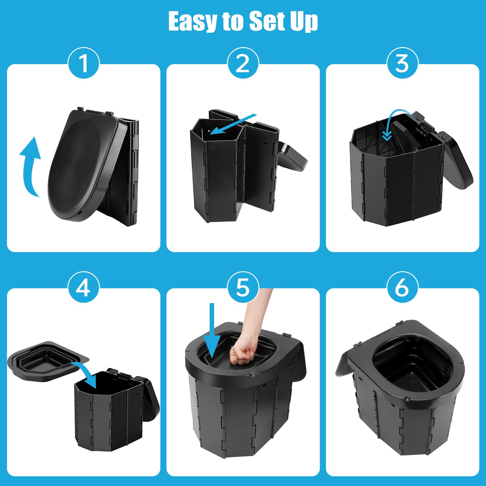 Portable Camping Toilet for Adults - Collapsible Travel Toilet with Lid & Toilet Paper Holder - Reusable & Compact Design for Camping, Hiking, RV Trips - Perfect for Outdoor Adventures, Emergency Preparedness & Road Trips