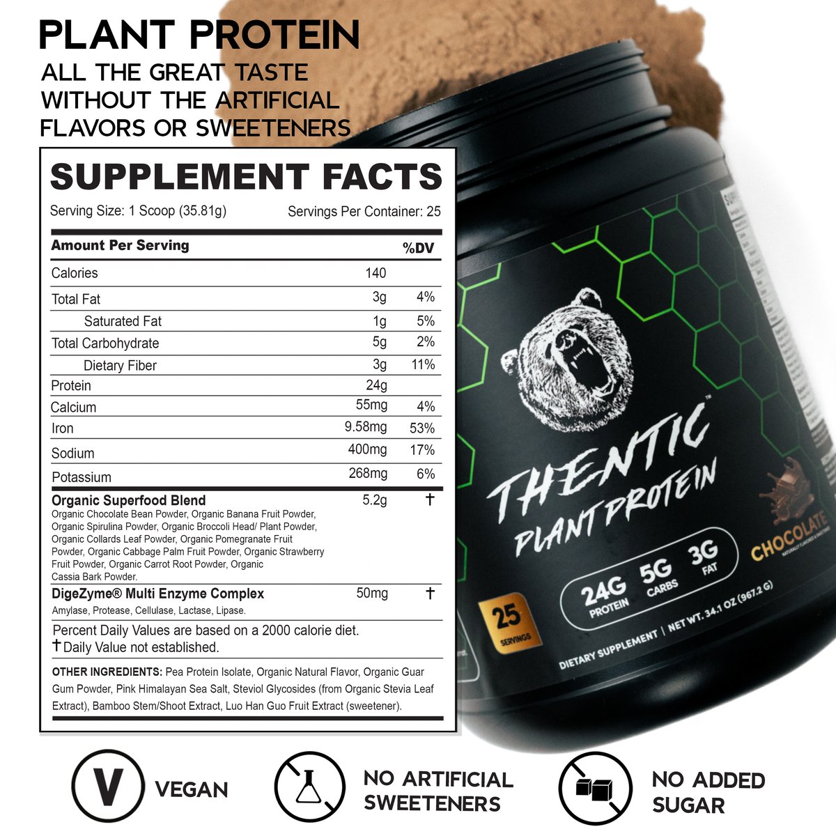 Organic Plant Protein Powder - Vegan Protein Supplement for Muscle Recovery & Weight Loss | Ideal for Smoothies, Baking & Post-Workout Nutrition