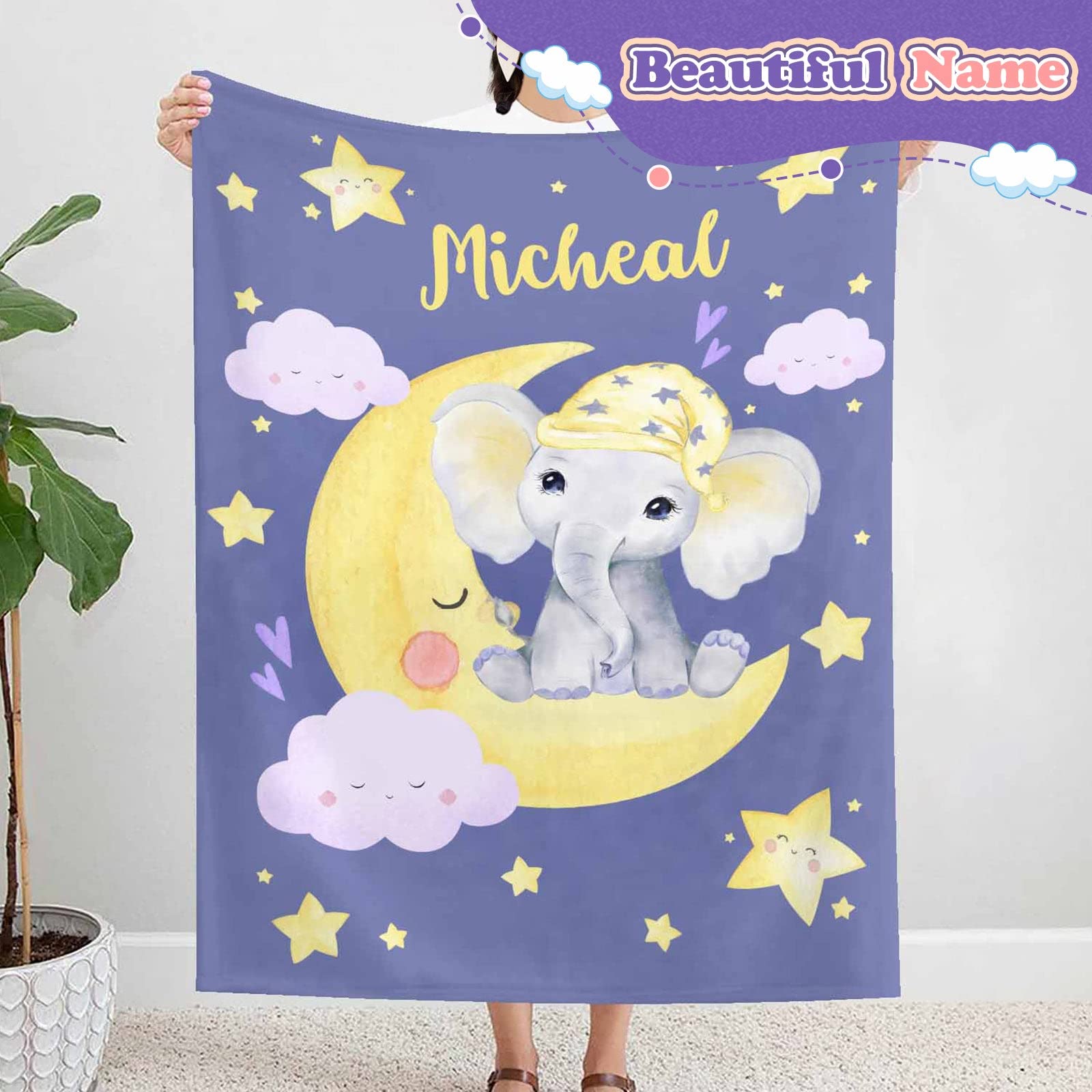 Personalized Elephant Theme Baby Blanket - Super Soft 30
