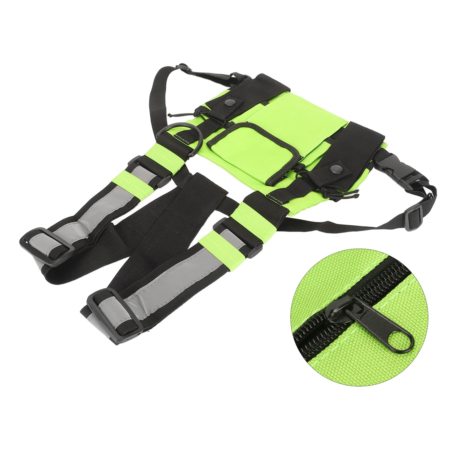 Adjustable Radio Chest Harness Vest Bag for Two-Way Radios & Walkie Talkies - Fruit Green Tactical Shoulder Strap Pack with Pockets - Ideal for Security, Construction, Hiking & Outdoor Activities