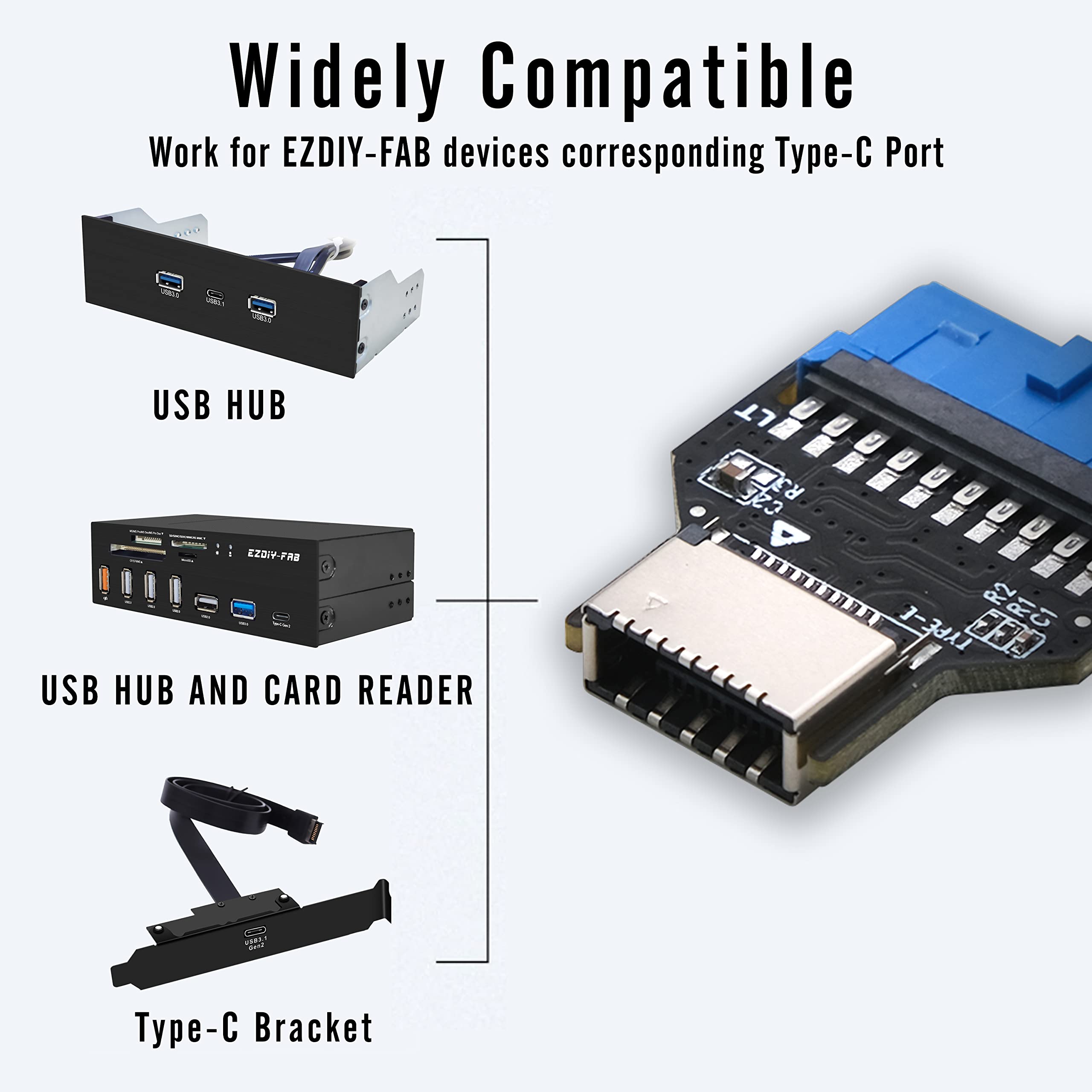 EZDIY-FAB USB 3.1 Type-C Front Panel Adapter for PC Case Upgrade