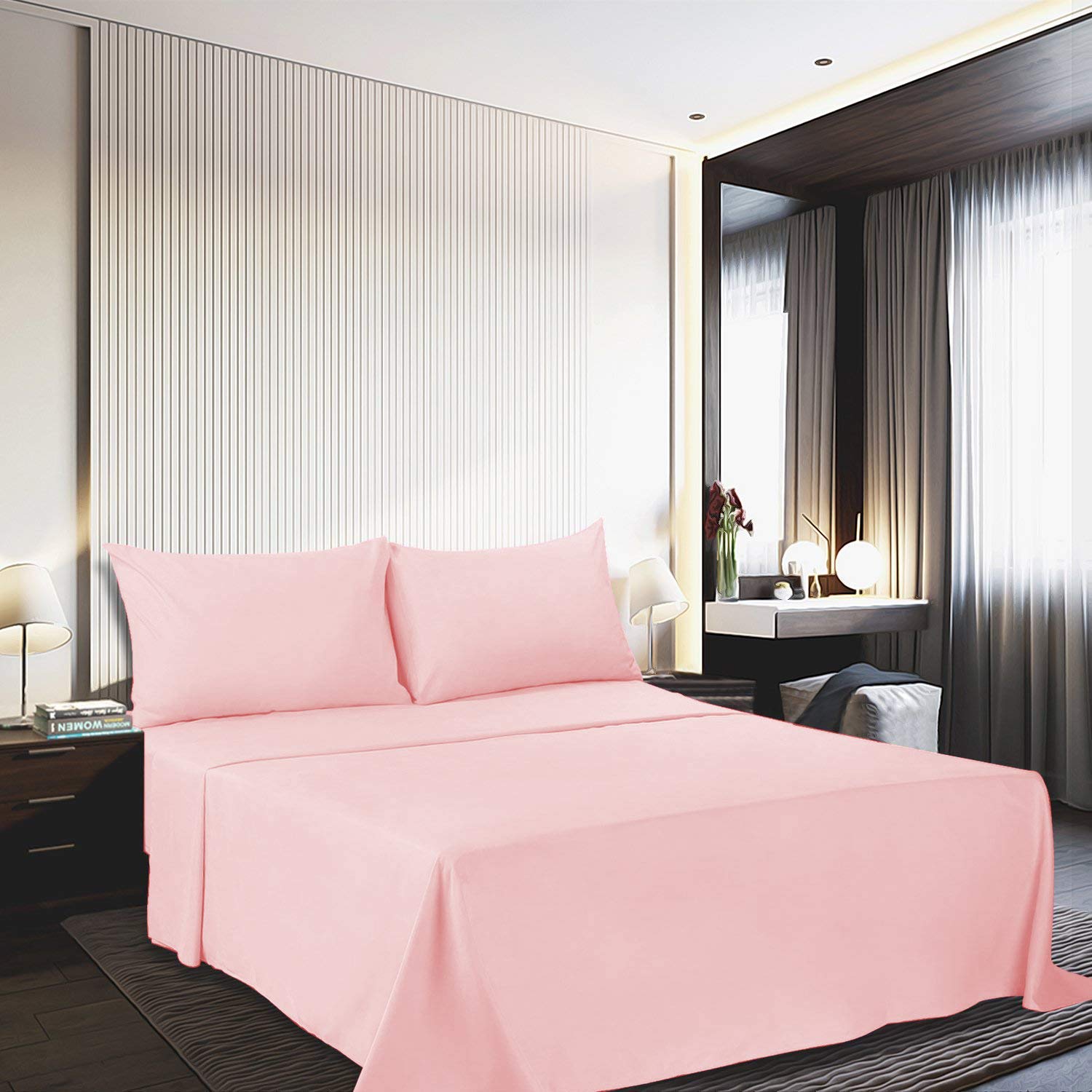 Luxury 800 TC 100% Cotton 4-Piece Bed Sheet Set - 1 Flat Sheet, 1 Fitted Sheet & 2 Pillowcases with 18