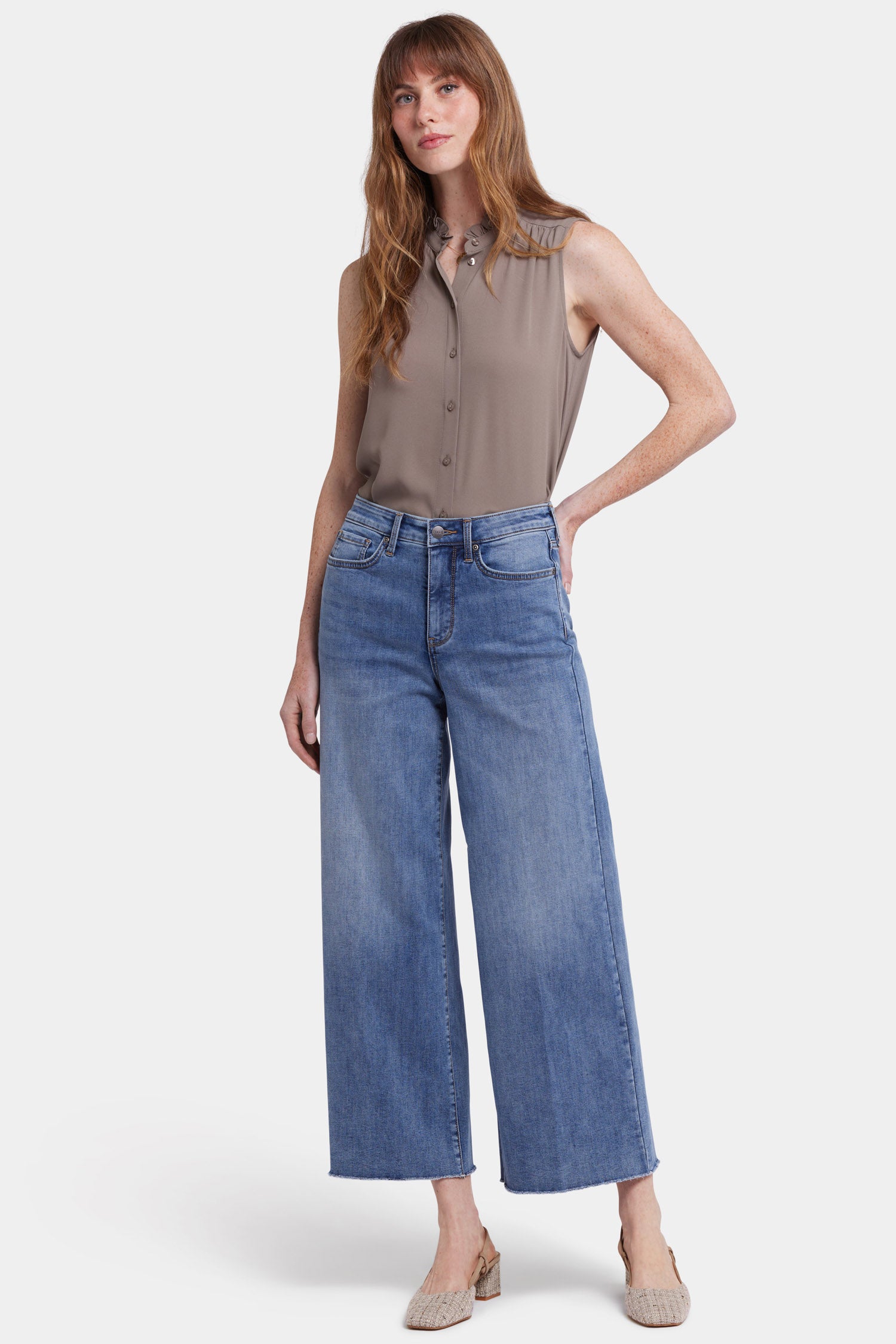 Brodi Women's Wide Leg Ankle Jeans - Barcelona Breeze Wash | High Waisted Stretch Denim Pants for Casual & Office Wear