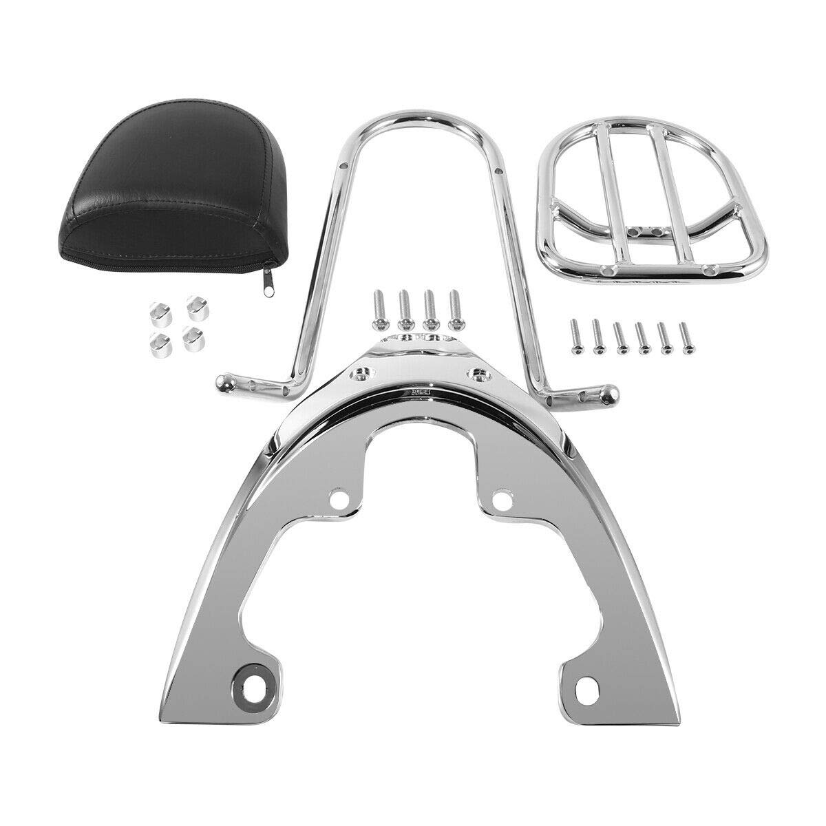 TCT-Motorparts Sissy Bar Backrest Pad with Luggage Rack Kit - Compatible with Harley VRSCAW VRSCDX VRSCX Models (2007-2011) 240 Rear Tire | Comfortable & Stylish Upgrade for Long Rides & Touring