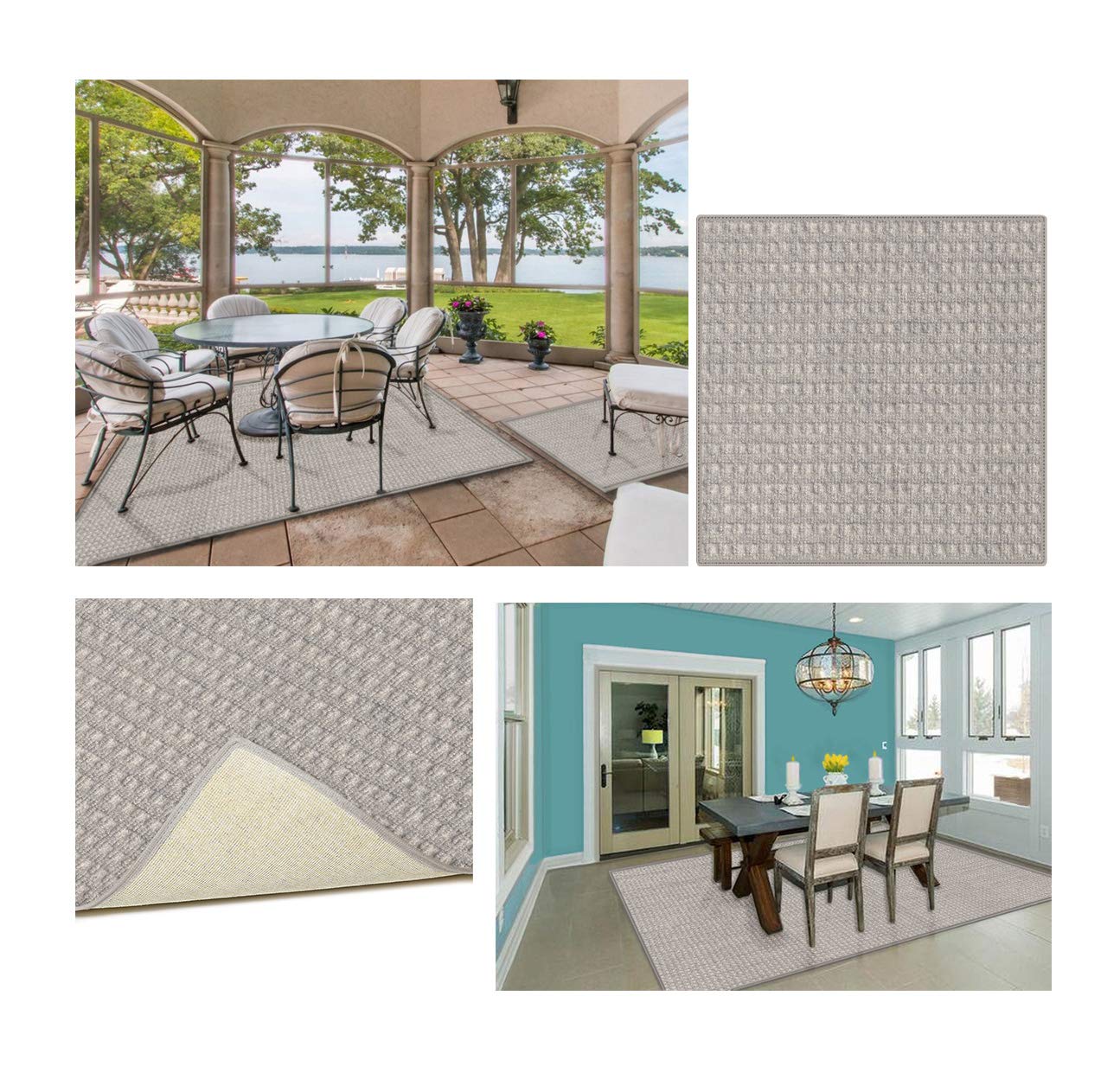 5' x 5' Square Quartz Waffle Pattern Carpet - Eco-Friendly DuraKnit Pile & Loop Indoor/Outdoor Area Rug - Perfect for Patio, Deck, Living Room & Bedroom