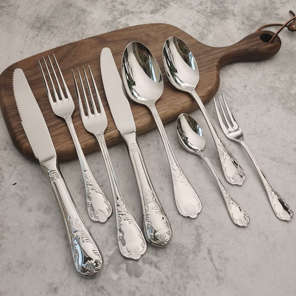 24-Piece Silverware Set for 6 - Stainless Steel Flatware Cutlery with Retro Royal Palace Design - Mirror Polished Tableware for Home, Kitchen, Hotel & Restaurant - Perfect for Dinner Parties, Weddings & Formal Dining
