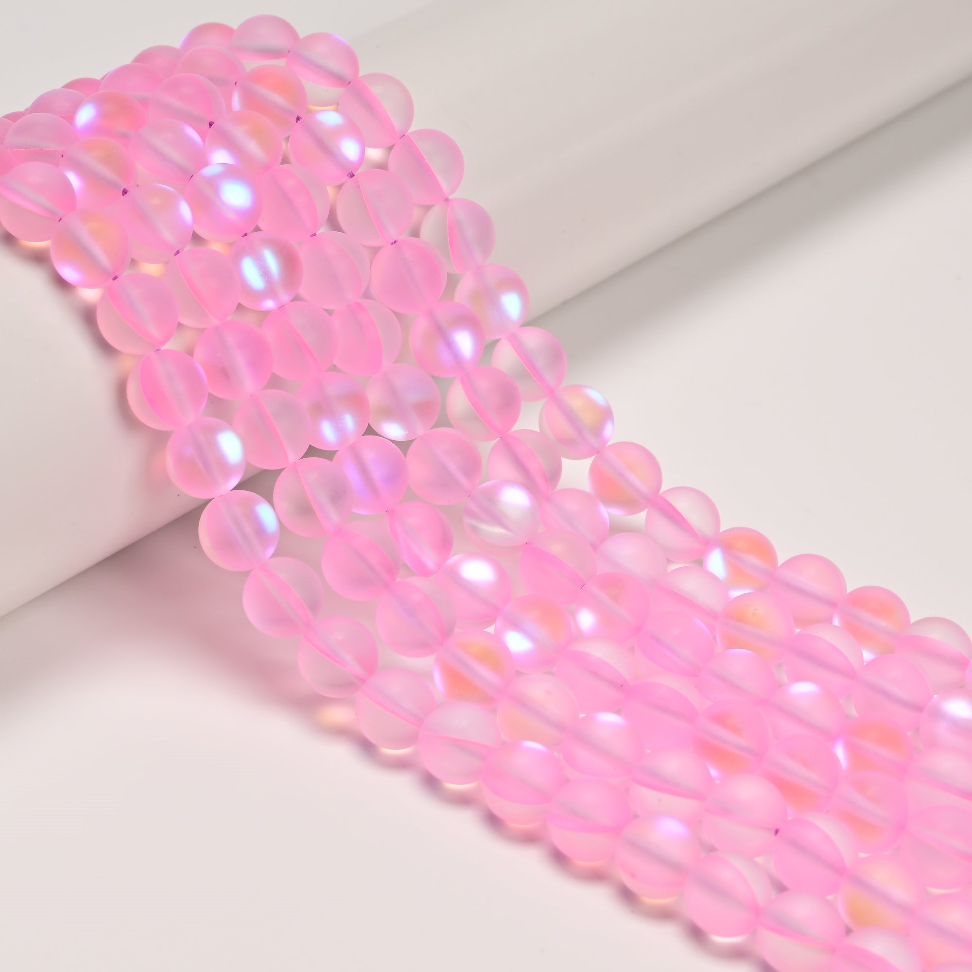 6mm 8mm 10mm 15.5 Inch Pink Mystic Mermaid Glass Matte Round Beads for Jewelry Making, DIY Crafts, Bracelets & Necklaces - 15.5 Strand