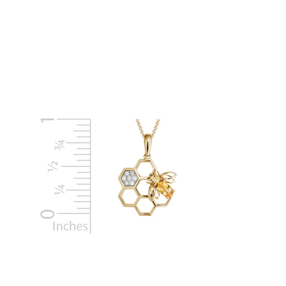 14K Gold Bee & Honeycomb Pendant Necklace - Dainty Honey Bee Jewelry for Women - Perfect for Everyday Wear, Gift Giving & Nature Lovers