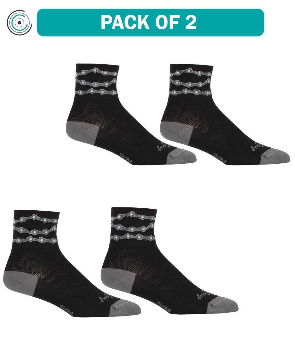 2 Pack SockGuy Chains Socks - Black LG/XL - Double Stitched Heel & Toe with Mesh Upper - Perfect for Running, Cycling & Everyday Comfort