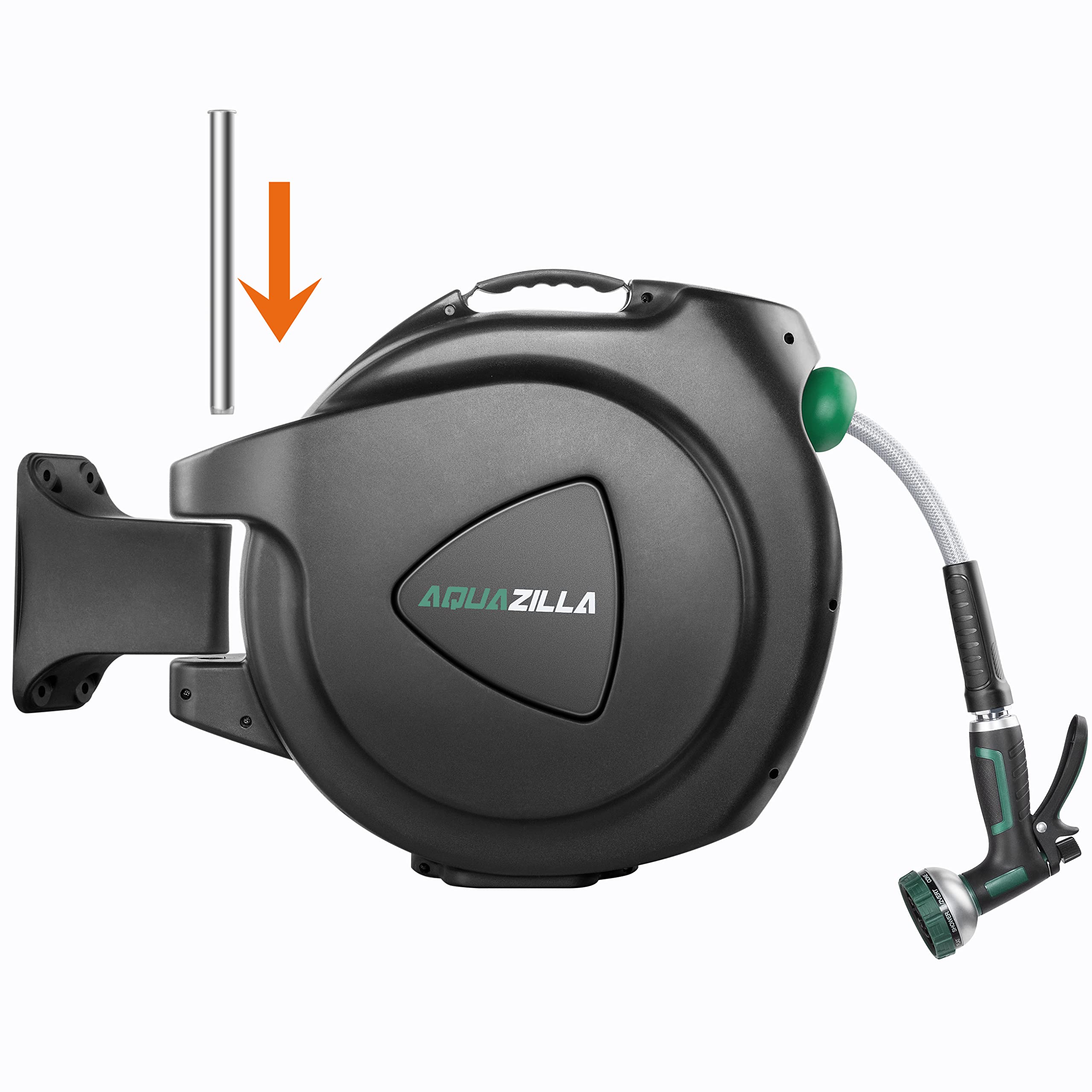 Retractable Garden Hose Reel - Heavy Duty Wall Mounted Water Hose Reel with Smooth Auto Rewind, Adjustable Length Lock, 180° Swivel Bracket & 9-Pattern Sprayer (100FT +6FT 5/8