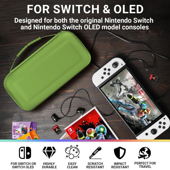 Orzly Protective Hard Travel Carry Case for Nintendo Switch & Switch OLED - Portable Shell Pouch with Storage Pockets for Games & Accessories | Perfect for Travel, Commuting & Home Storage