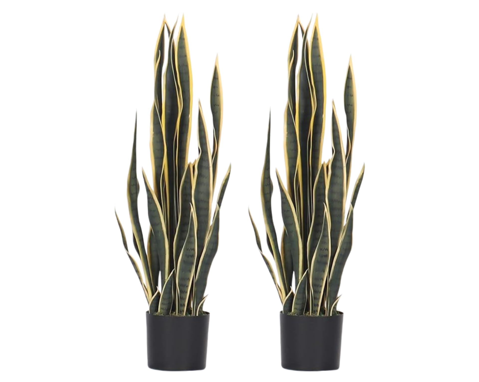 Pair AMERIQUE Realistic 3 Feet Artificial Dracaena Sansevieria Trifasciata Snake Plants - 32 Leaves Each with Nursery Pots - Feel Real Technology - Green - Perfect for Home Office Decor, Living Room, Bedroom & Indoor Spaces