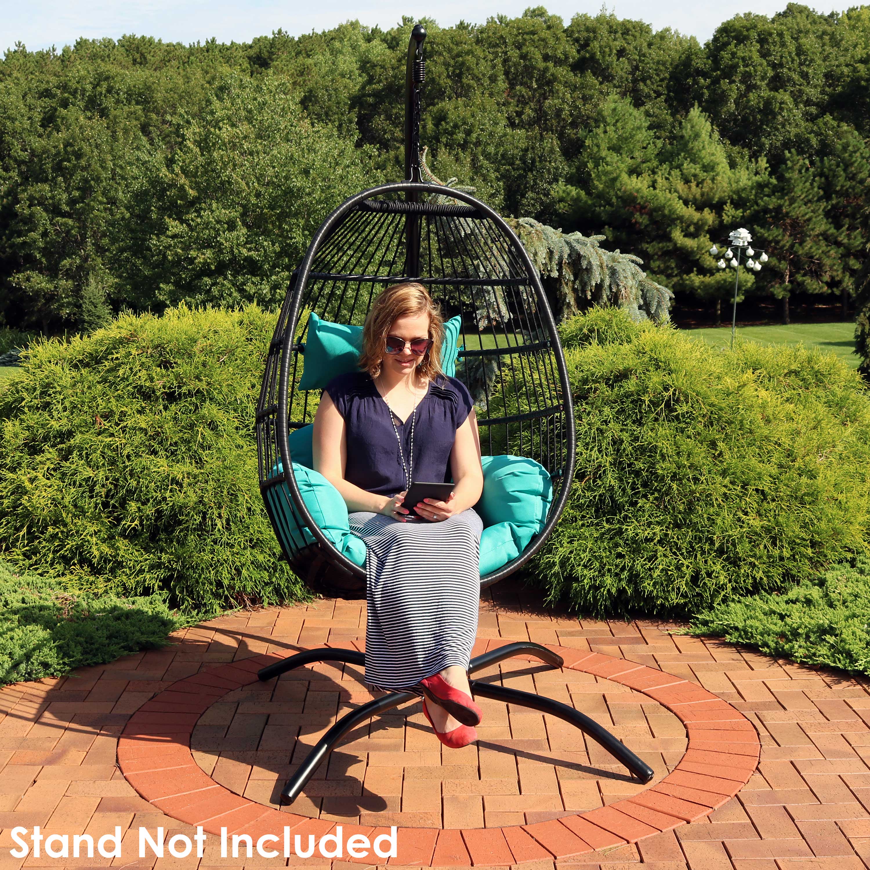 Sunnydaze Dalia Outdoor Hanging Egg Chair with Comfortable Seat Cushions - Perfect for Patio, Garden, Backyard Relaxation & Boho Decor