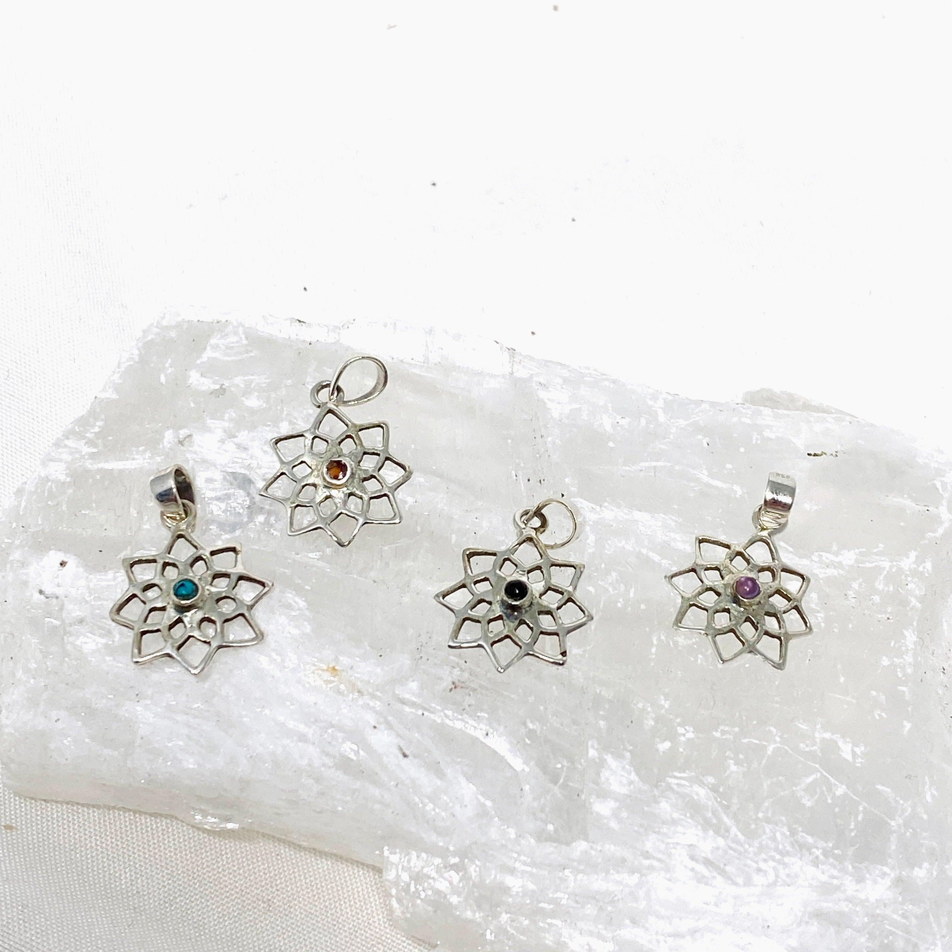 Round Gemstone Flower Pendant Necklace G2269 - Elegant Jewelry for Women, Perfect for Weddings, Parties & Special Occasions