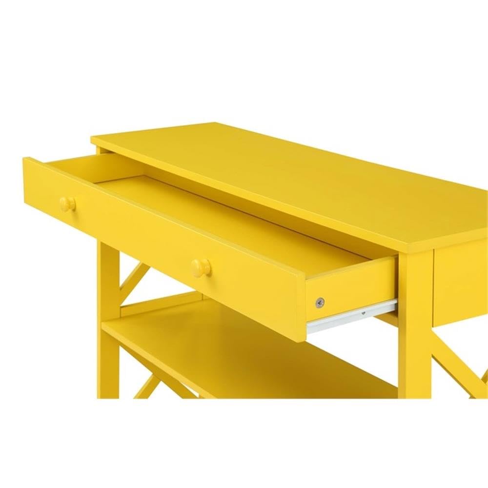 Pemberly Row Transitional One-Drawer Console Table with Shelves - Yellow Wooden Entryway Table for Hallway, Living Room & Foyer Decor