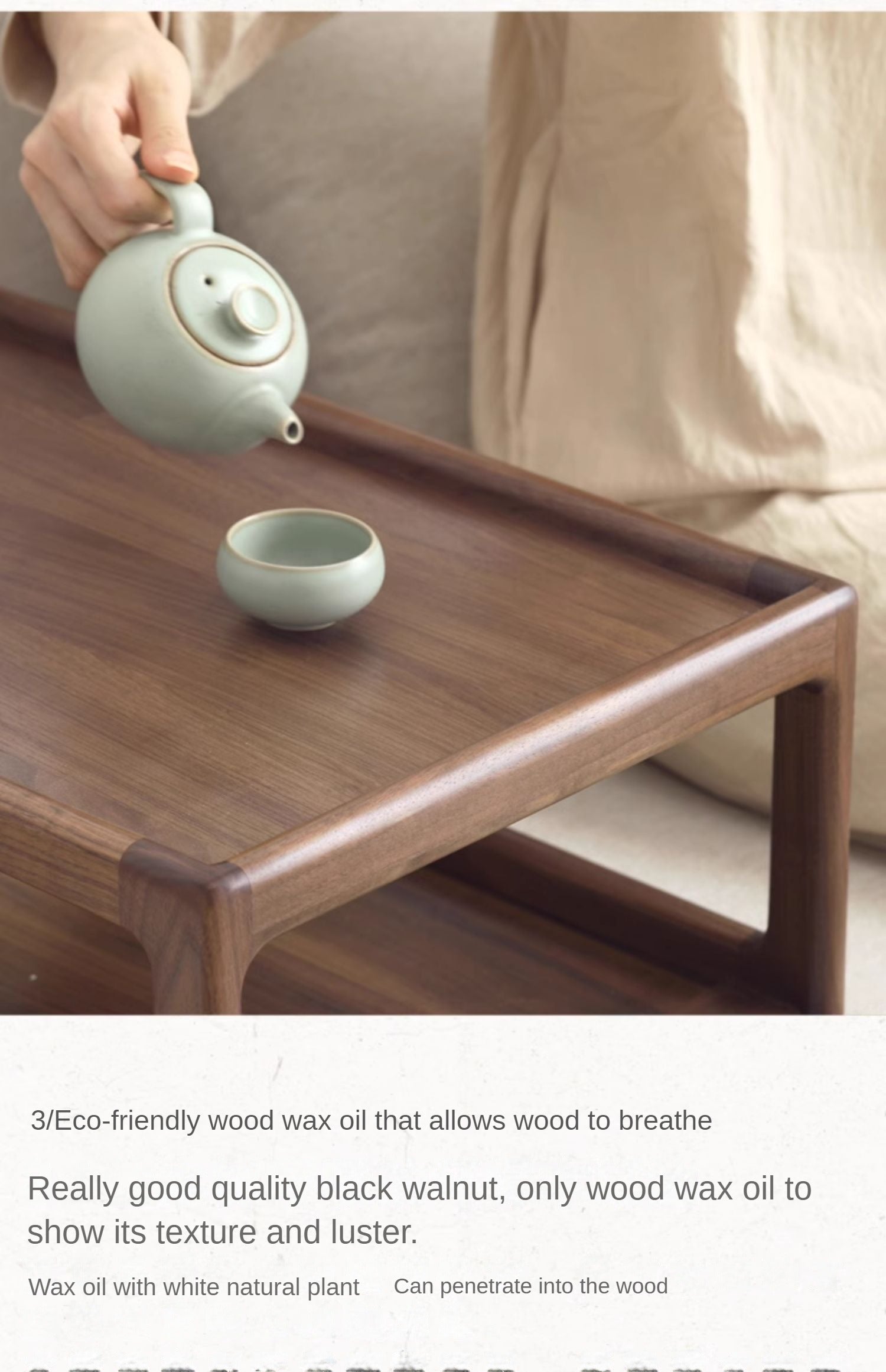 Premium Black Walnut, Ash & Oak Solid Wood Japanese Tatami Tea Table - Traditional Zen Style Low Table for Tea Ceremony, Meditation & Living Room Decor