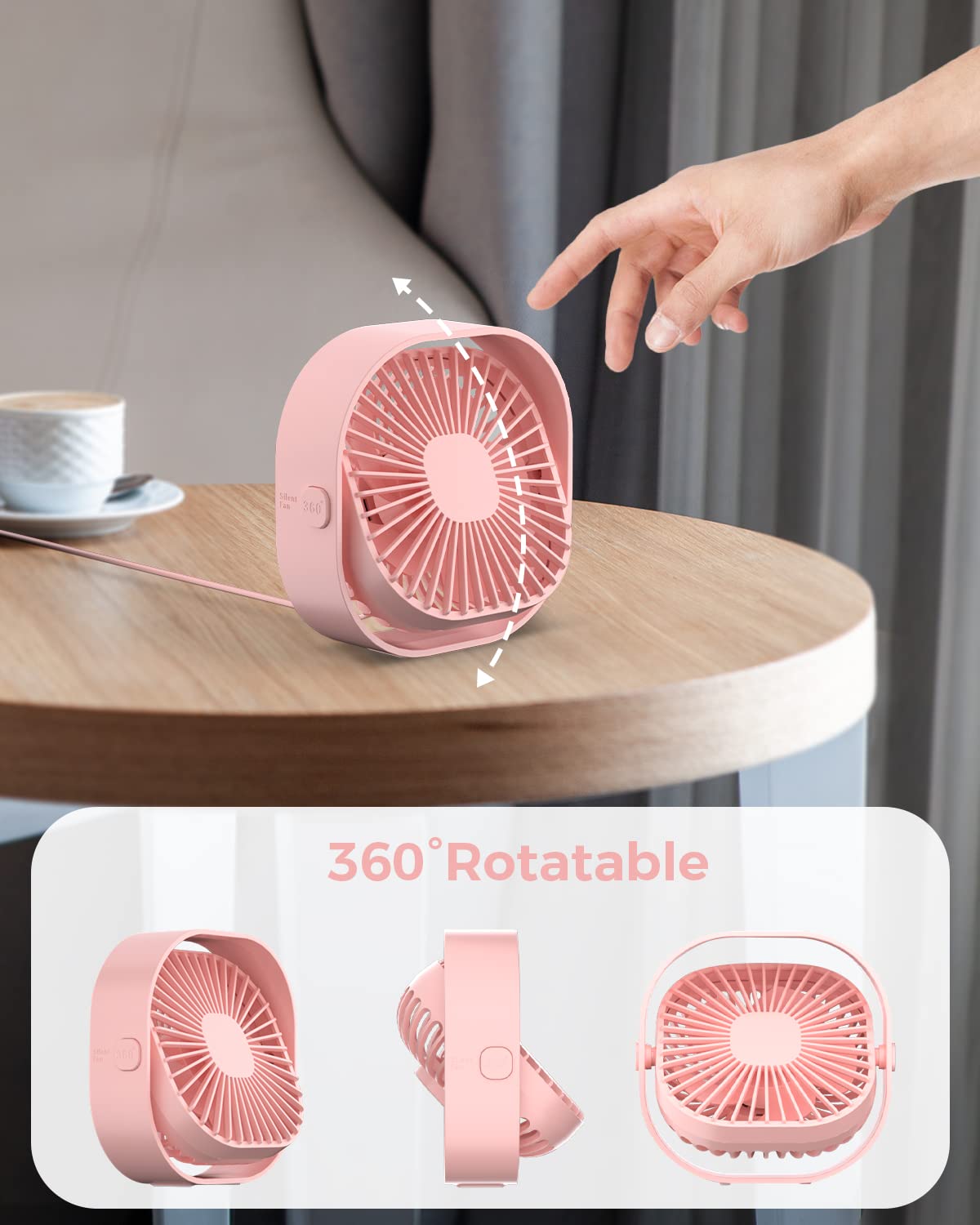 4 Inch Small USB Desk Fan - 3-Speed Portable & 360° Rotatable Mini Cooling Fan | USB-Powered Desktop Fan for Home, Office, Bedroom, Dorm | Perfect for Indoor, Outdoor & Summer Use | Great Gift Idea for Students & Professionals