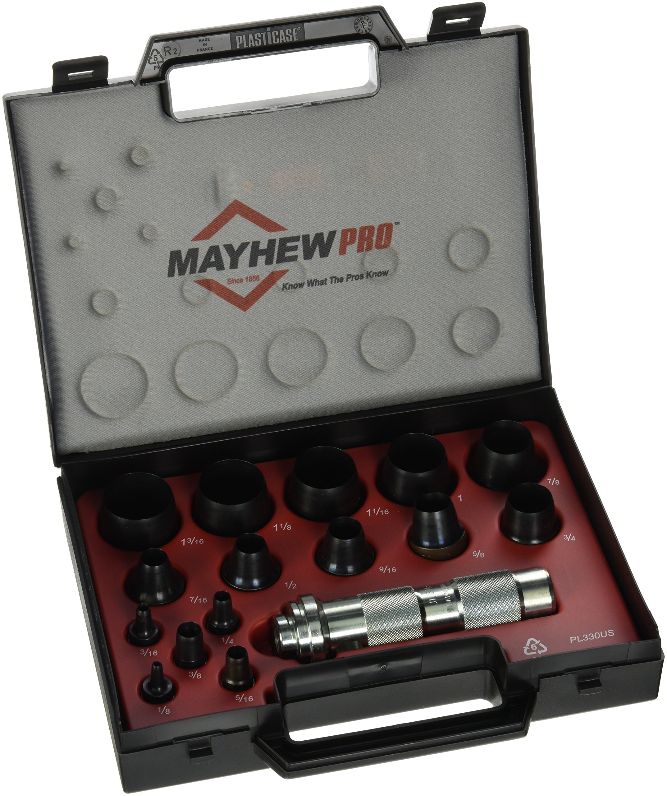 Mayhew Tools 66000 16-Piece Hollow Punch Set - Black - Professional Metalworking & Leather Crafting Tools for DIY Projects and Industrial Use