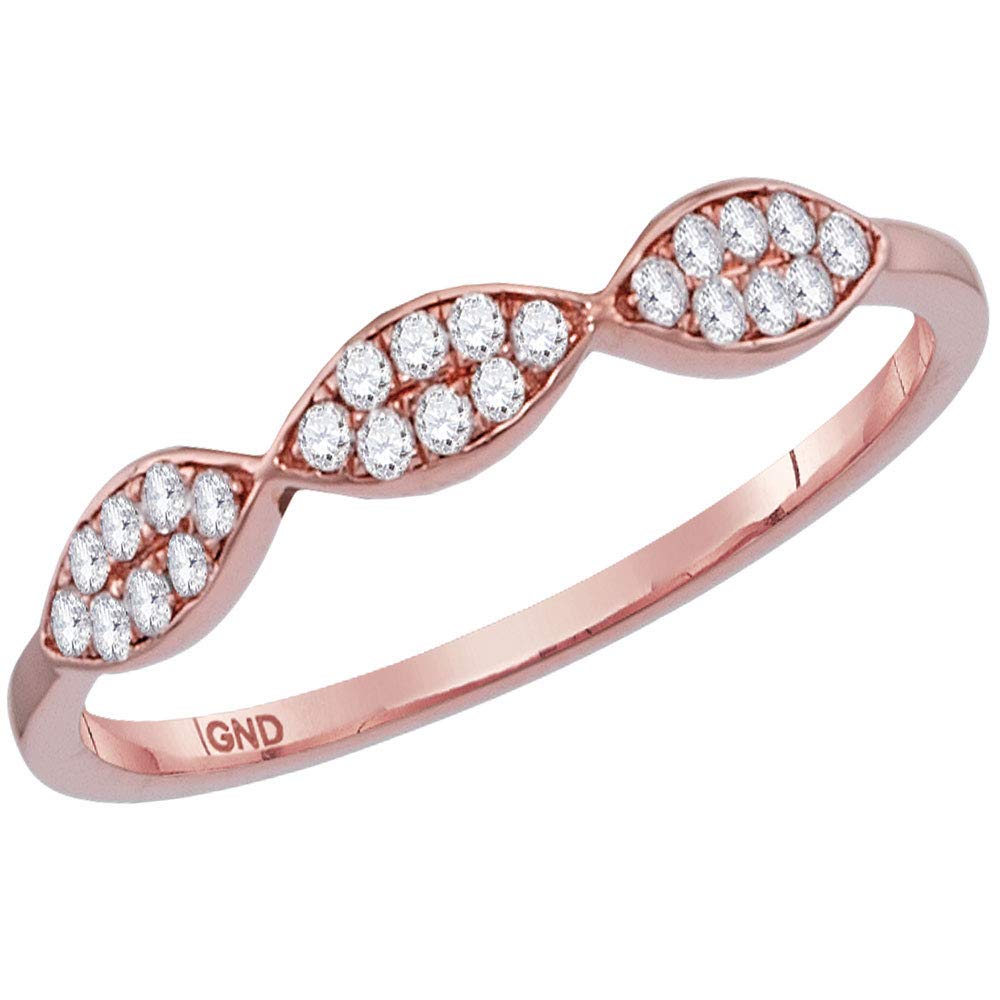 14K Rose Gold Women's Round & Oval Diamond Stackable Band Ring - 1/8 CTTW - Perfect for Bridal Sets, Anniversary Gifts & Everyday Elegance
