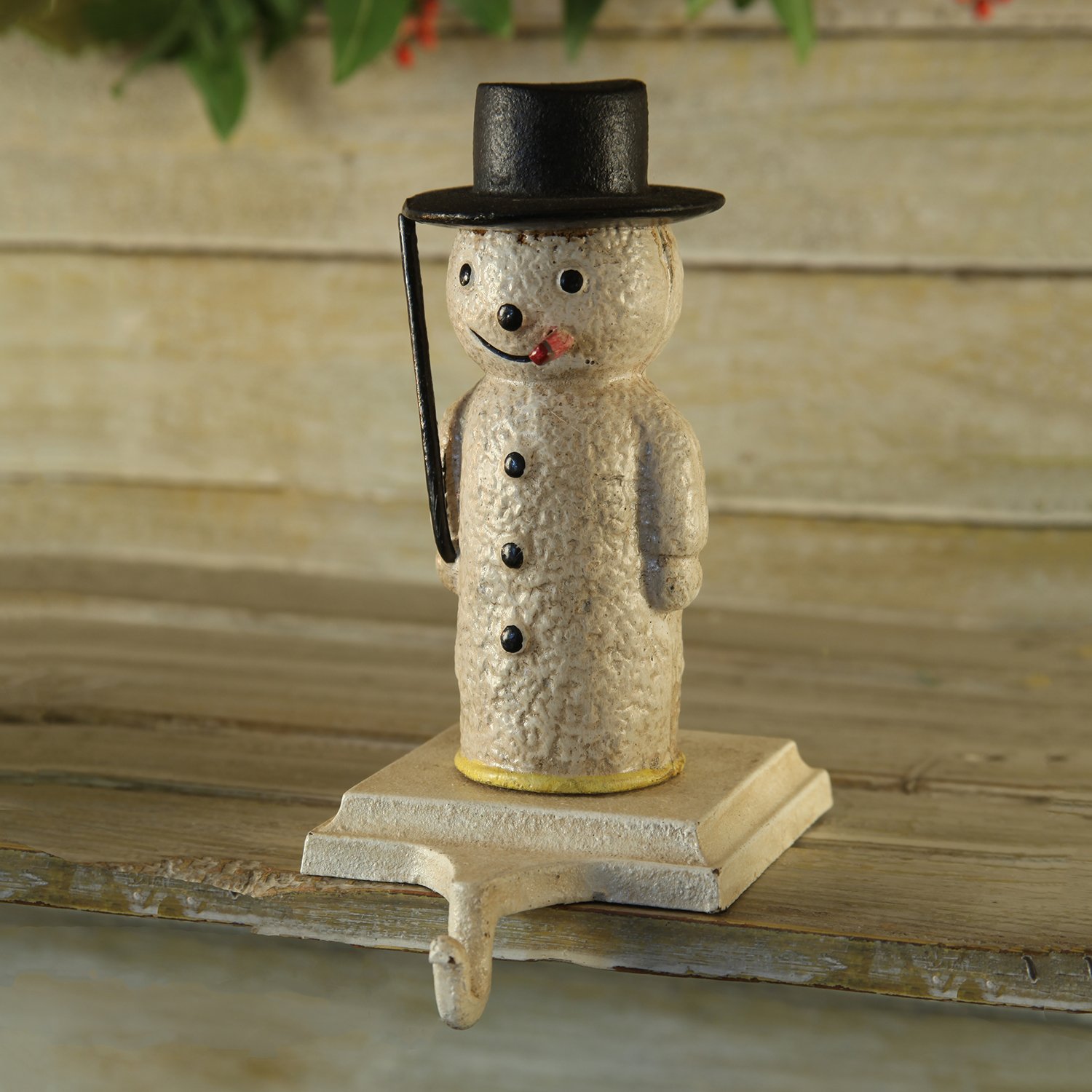 MY SWANKY HOME Cast Iron Snowman Stocking Holder - Christmas Fireplace Mantel Decor for Holiday Stockings, Gifts & Festive Home Decor