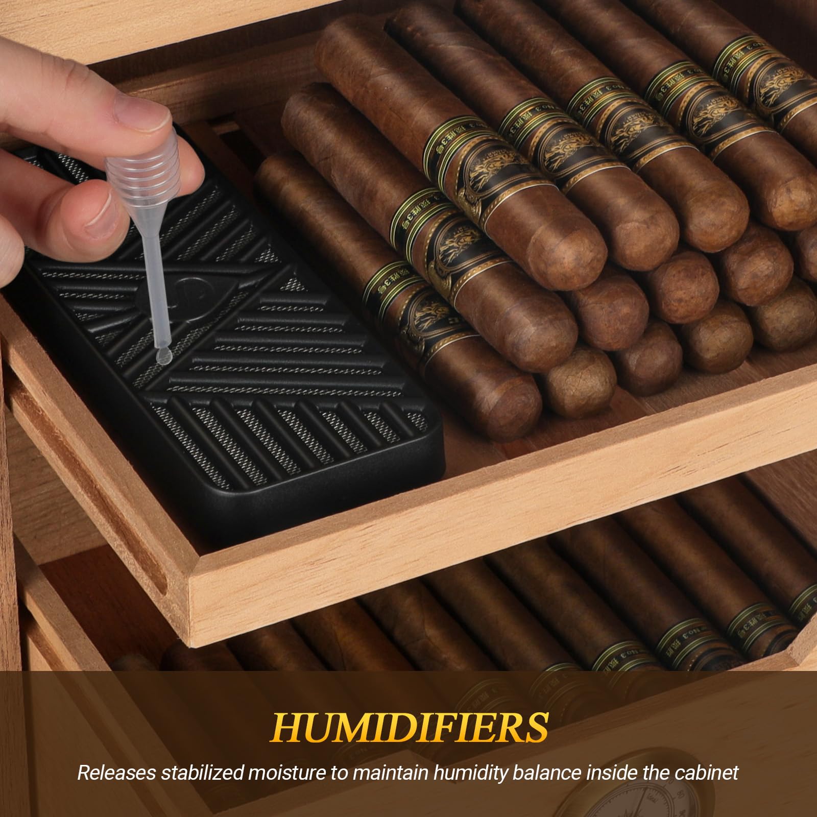 Premium Spanish Cedar Cigar Humidor Cabinet with LED Light & Hygrometer - 100-150 Cigar Capacity, Magnetic Door, 3+1 Large Drawers & 3 Humidifiers - Perfect for Home, Office, or as Luxury Gifts for Men (Whiskey & Cigar Enthusiasts)