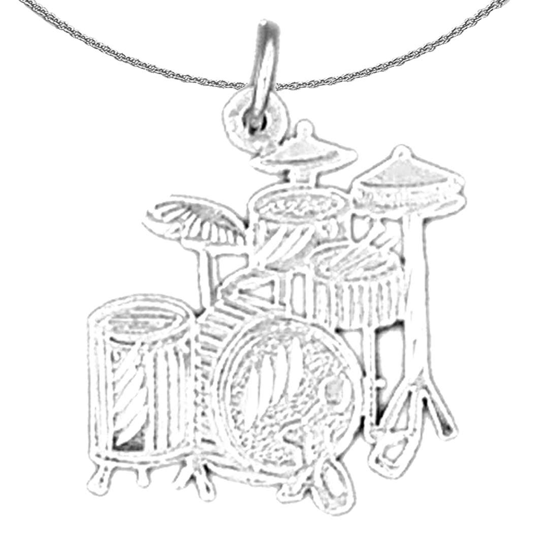 14K White Gold Drum Set Pendant Necklace - 16