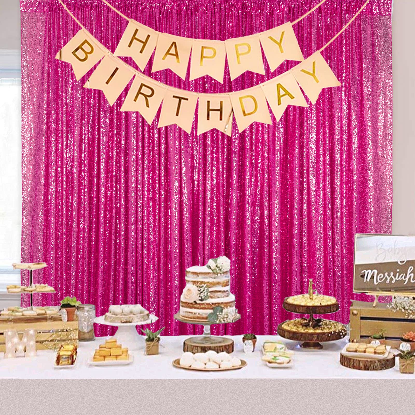 ShinyBeauty 8x10FT Hot Pink Sequin Backdrop Curtains for Photography, Video & Photo Booth | Party, Wedding & Event Decor | Durable Fuchsia Sequin Drapes for Birthday, Bridal Shower & Holiday Celebrations